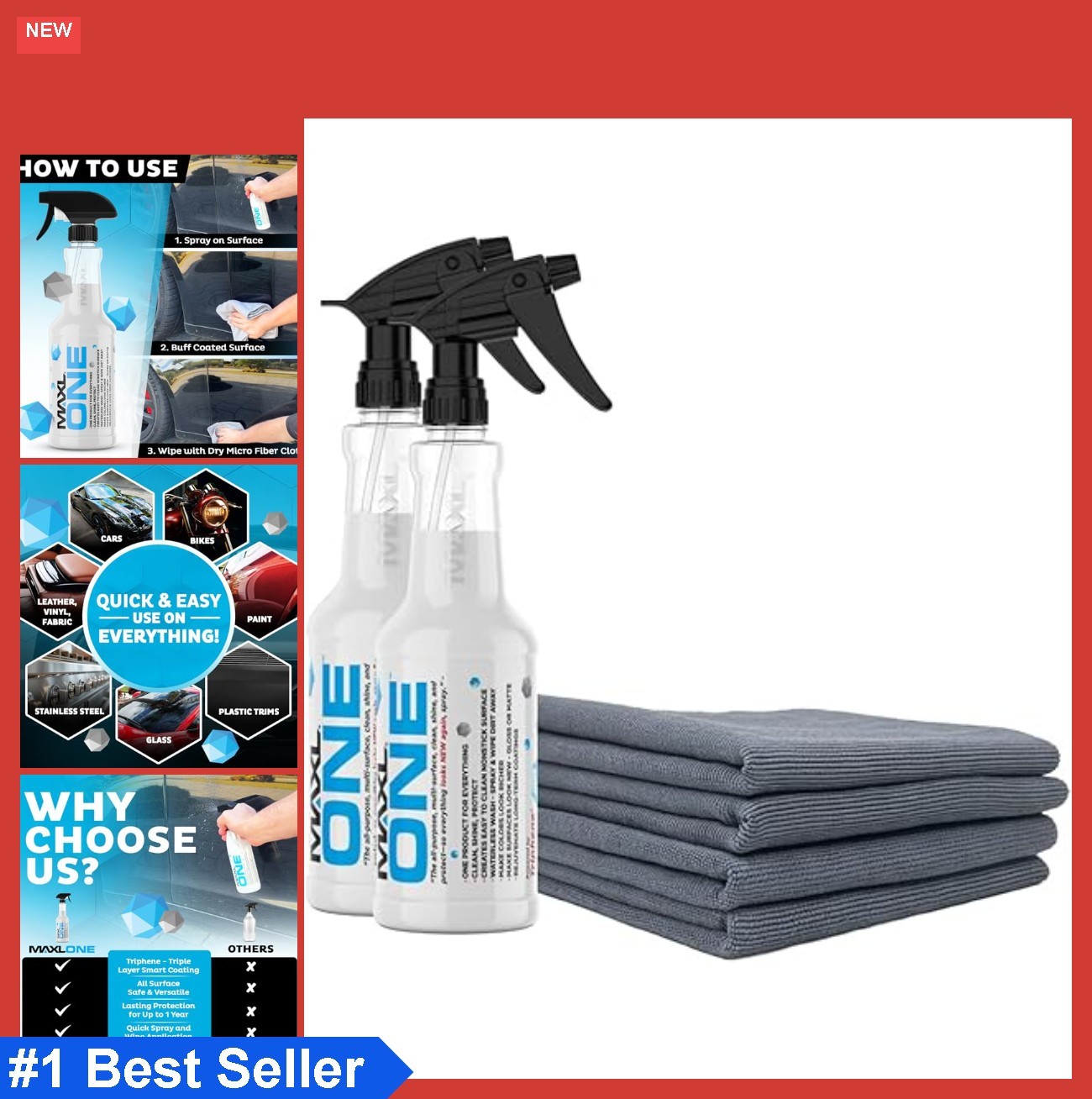 Waterless Car Wash Spray 40 oz Kit with Microfiber Cloths Quick Detailer Shine