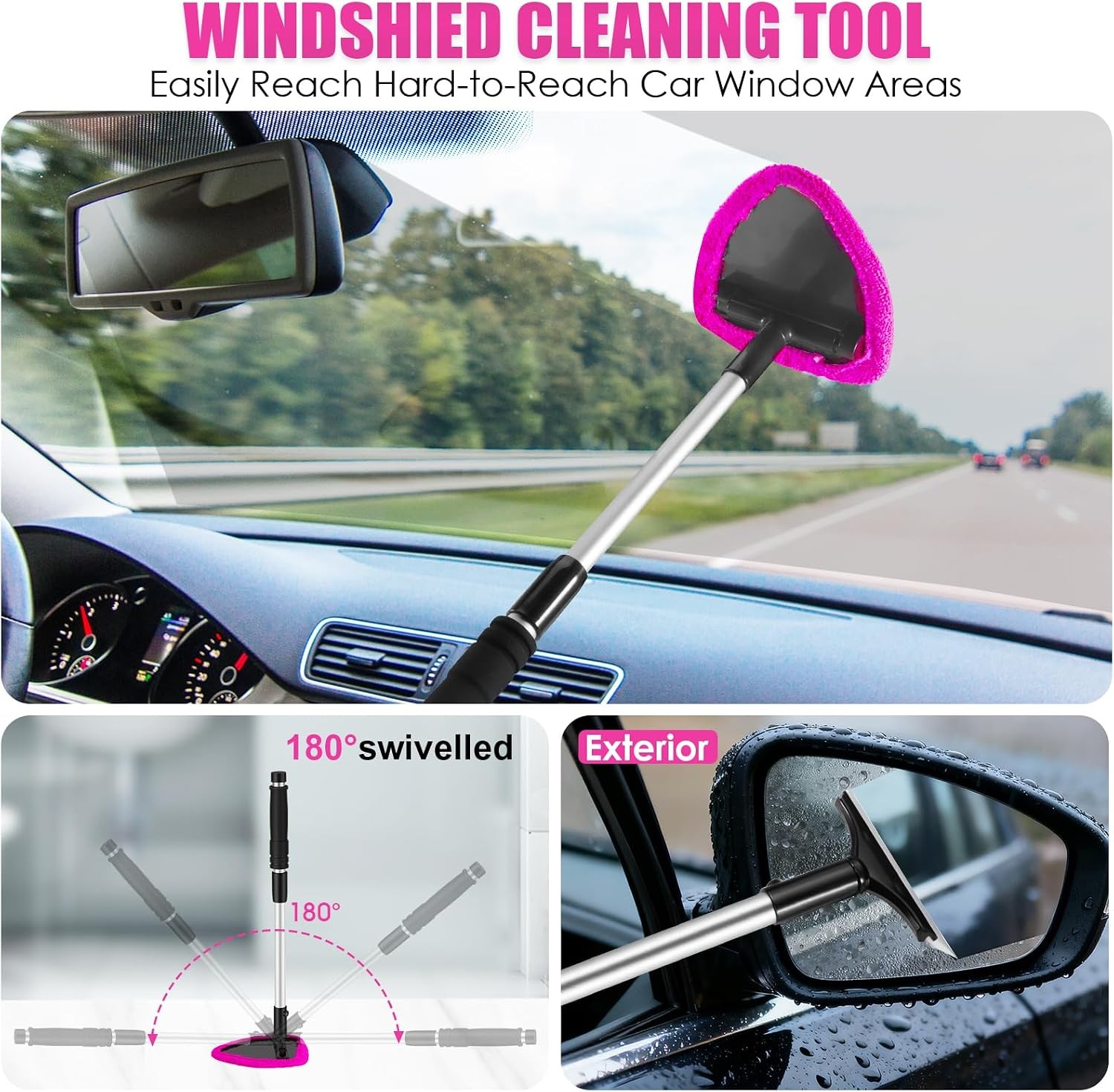 20PCS Pink Car Cleaning Kit Red Handheld Vacuum, Detailing Brush Set, Windshield