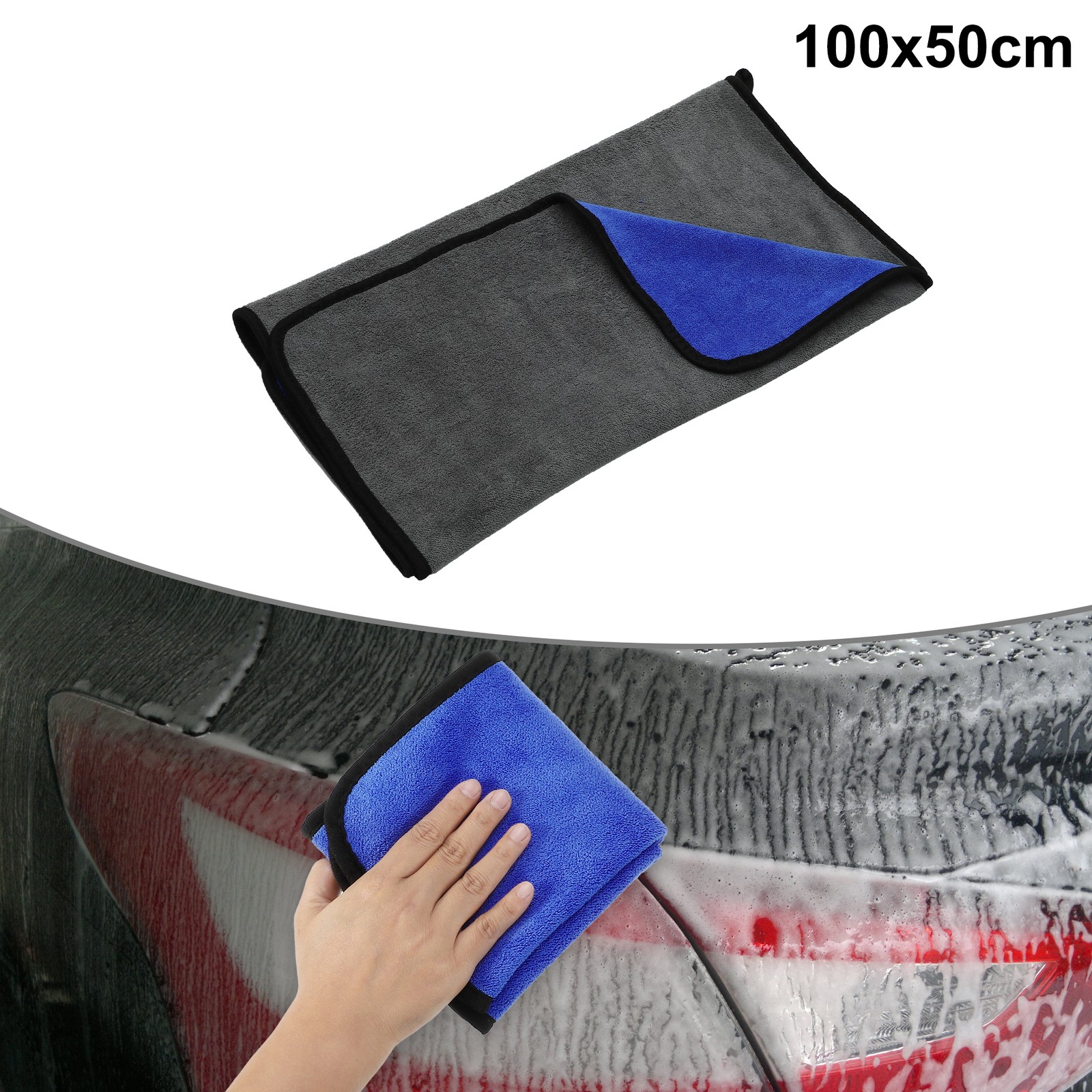 1pcs Microfibre Car Drying Towel 19.69″x39.39″ Extra Large 500 GSM Gray Blue