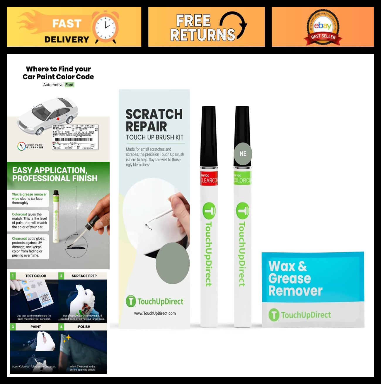 Auto Scratch Repair Brush Kit – Cactus Gray Exact Match Paint & Clearcoat, Touch