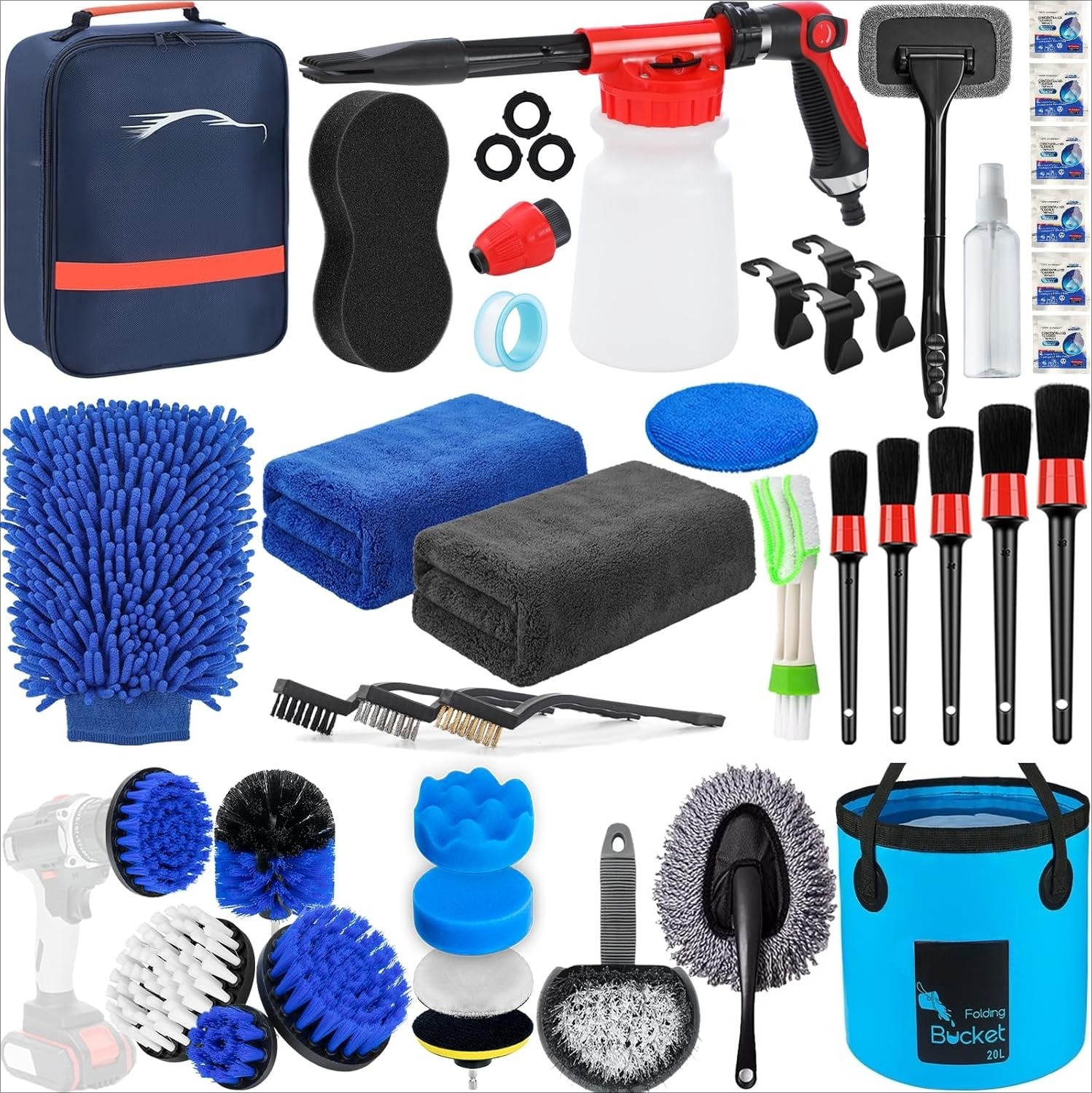 38-Piece Car Wash Kit, Includes Foam Spray Gun and Collapsible Bucket