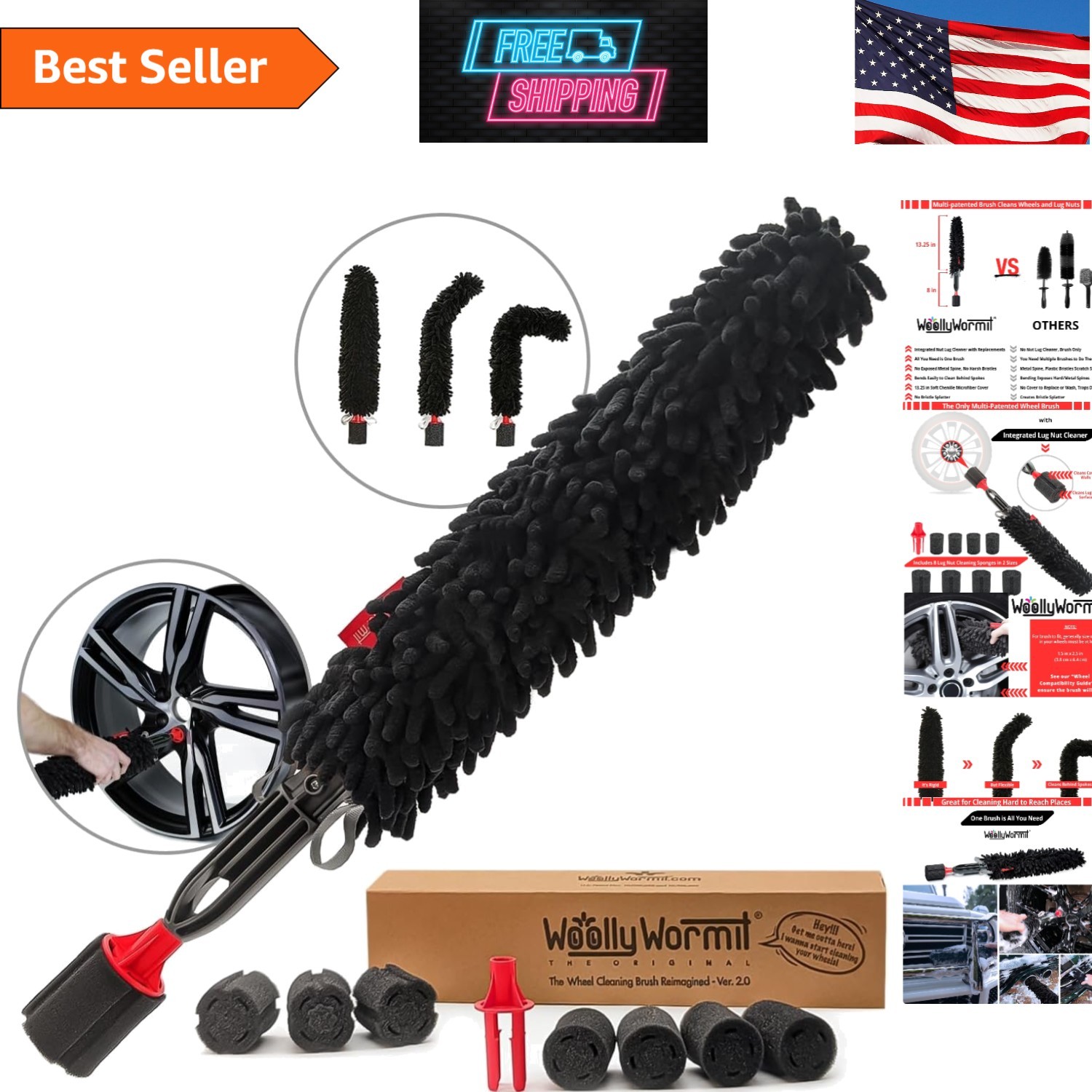 All-In-One Wheel Detailing Kit – Flexible Non-Scratch Brush & Lug Nut Cleaners