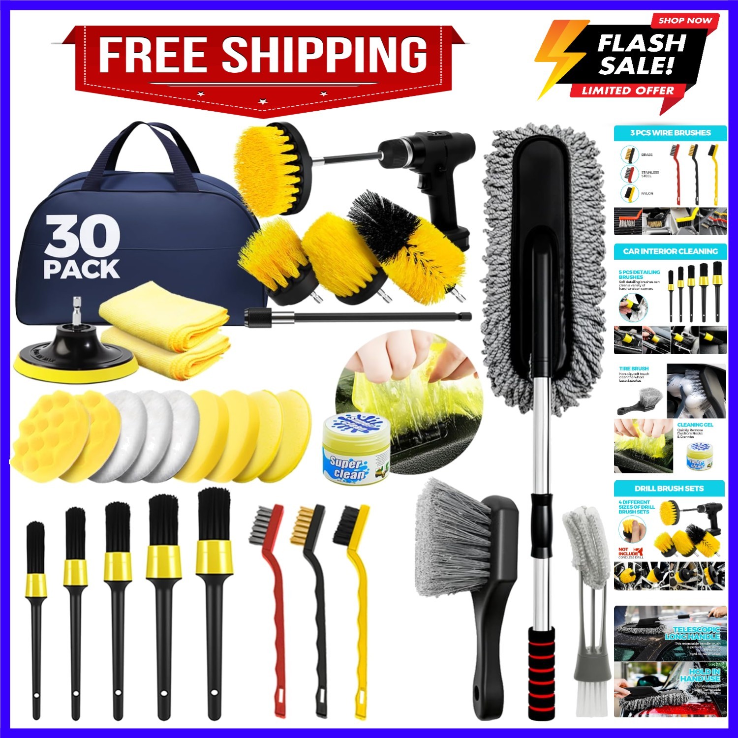 30Pcs Car Detailing Kit, Car Detailing Brush Set, Car Wash Cleaning Kit, Car …