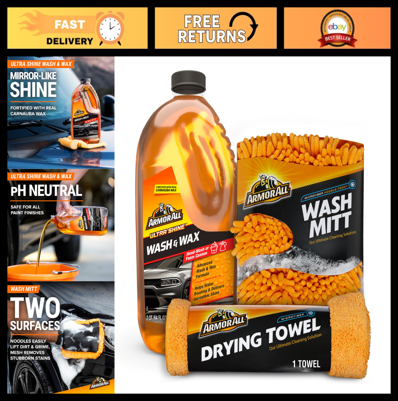 Car Cleaning Kit – Car Wash Soap, Wash Mitt, Microfiber Towel, Auto Detailing Su