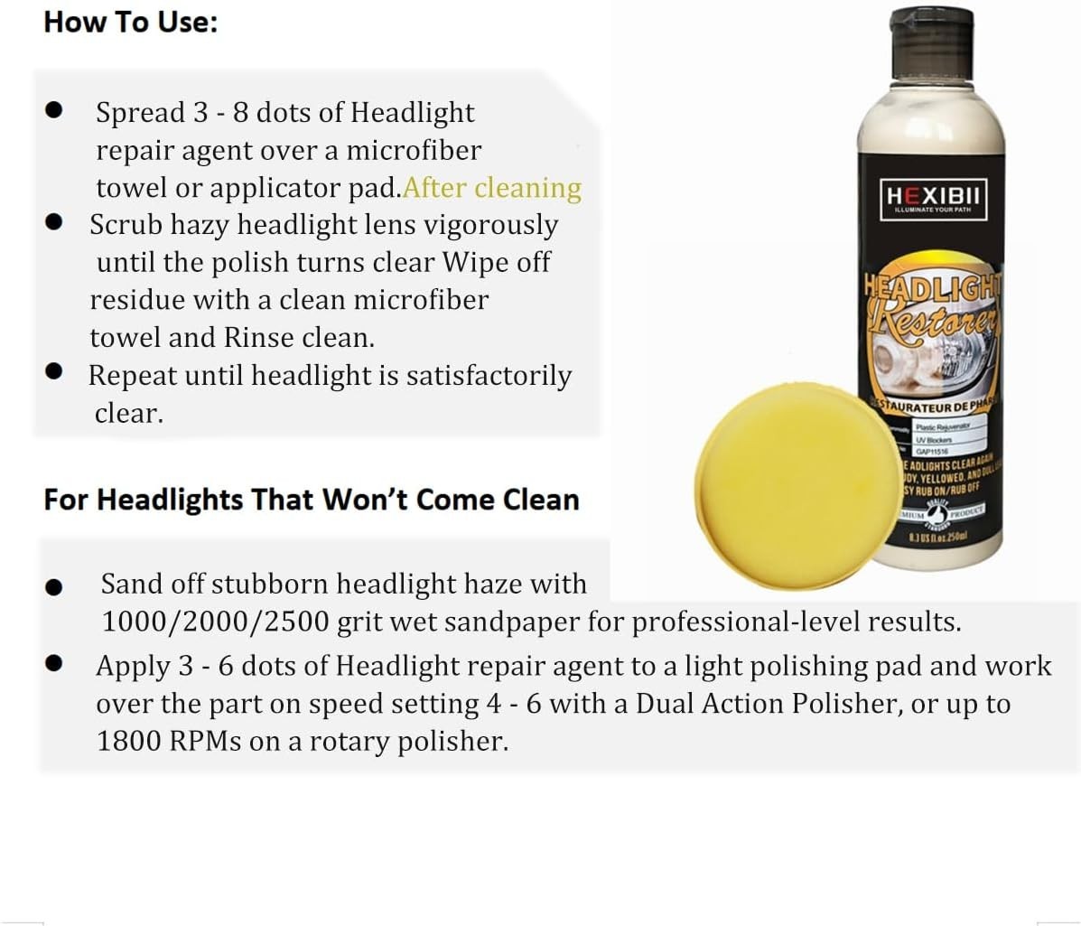 Car Headlight Restore and Cleaner, Removes Dullness, Yellowing and…