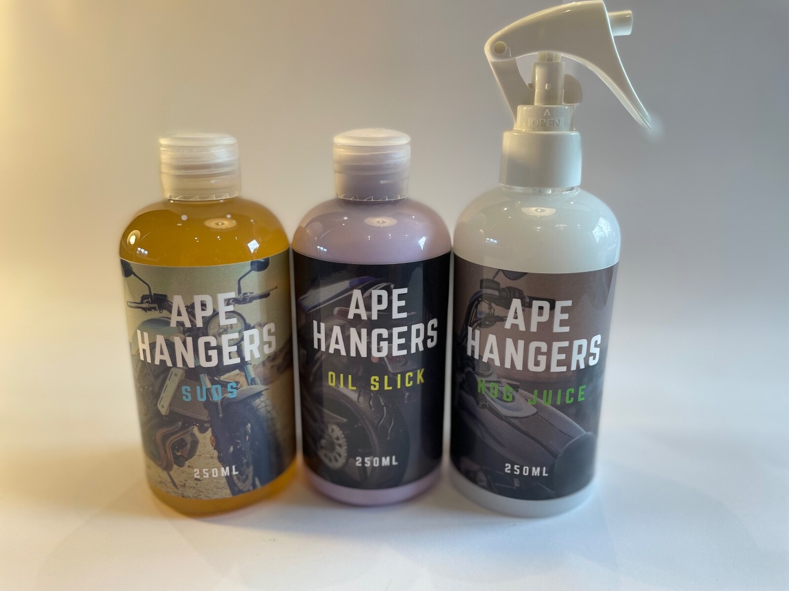 Motorbike Cleaning Products: 3-Pack of 250ml Ape Hangers Detailing Products