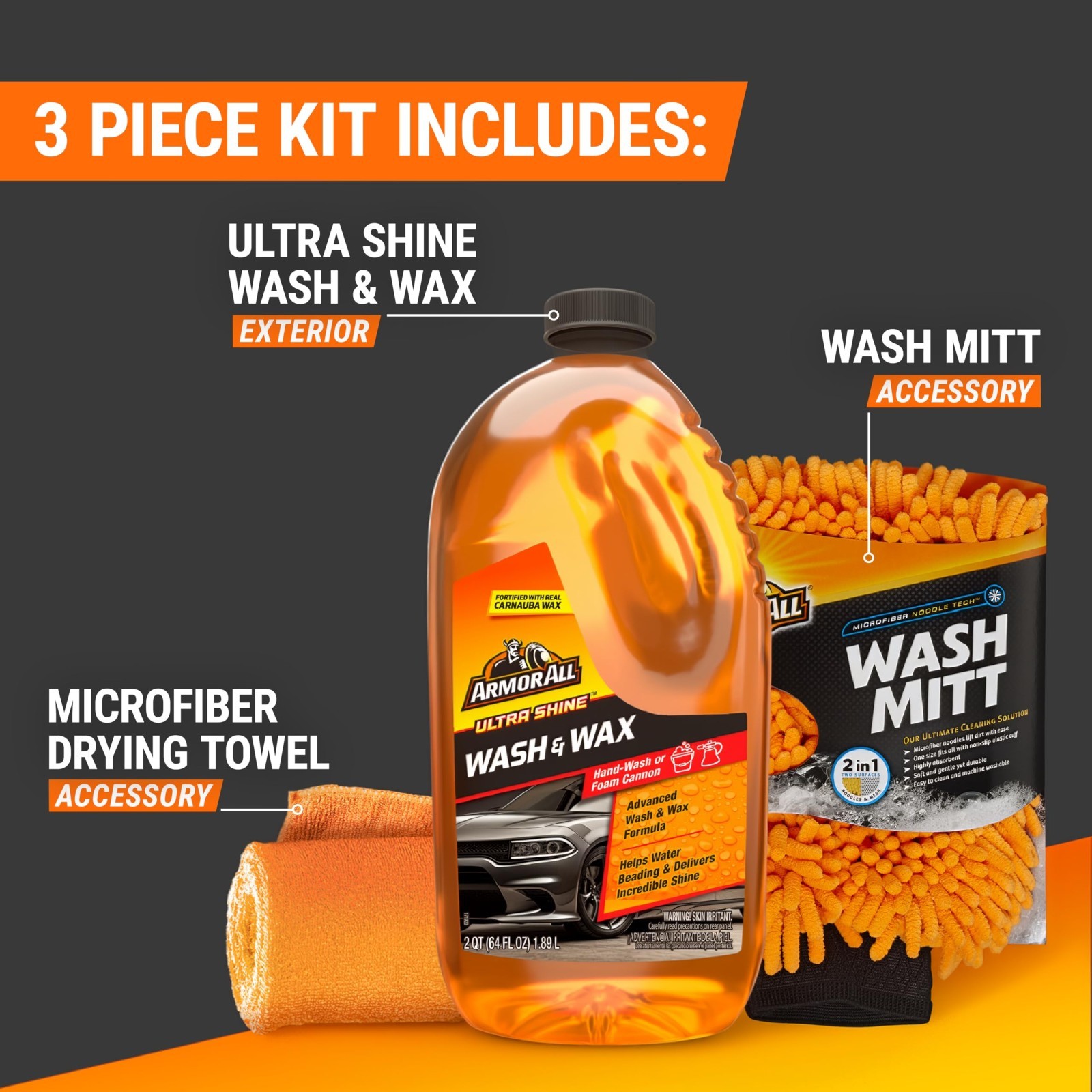 Car Cleaning Kit – Car Wash Soap, Wash Mitt, Microfiber Towel, Auto Detailing Su