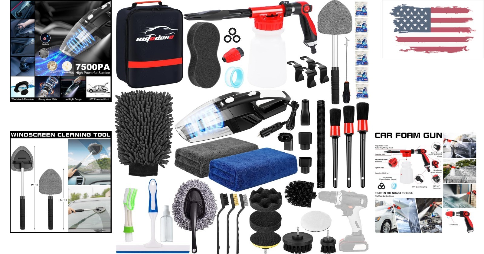 Versatile 40-Pcs Car Detailing Kit – Foam Gun, Vacuum & Tools for All Surfaces