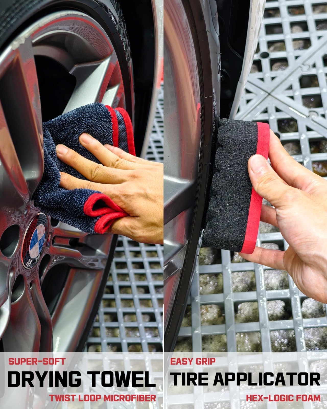 8PCS Wheel Cleaning Kit – Microfiber Brush, Tire Brush, Drying Towel & Detailer