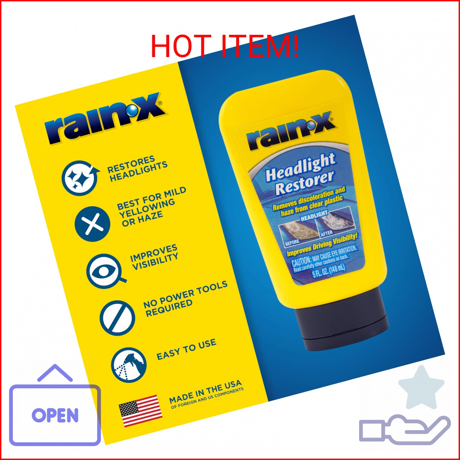 Rain-X 800001810 Headlight Restorer, Headlight Cleaner & Restoration Liquid for