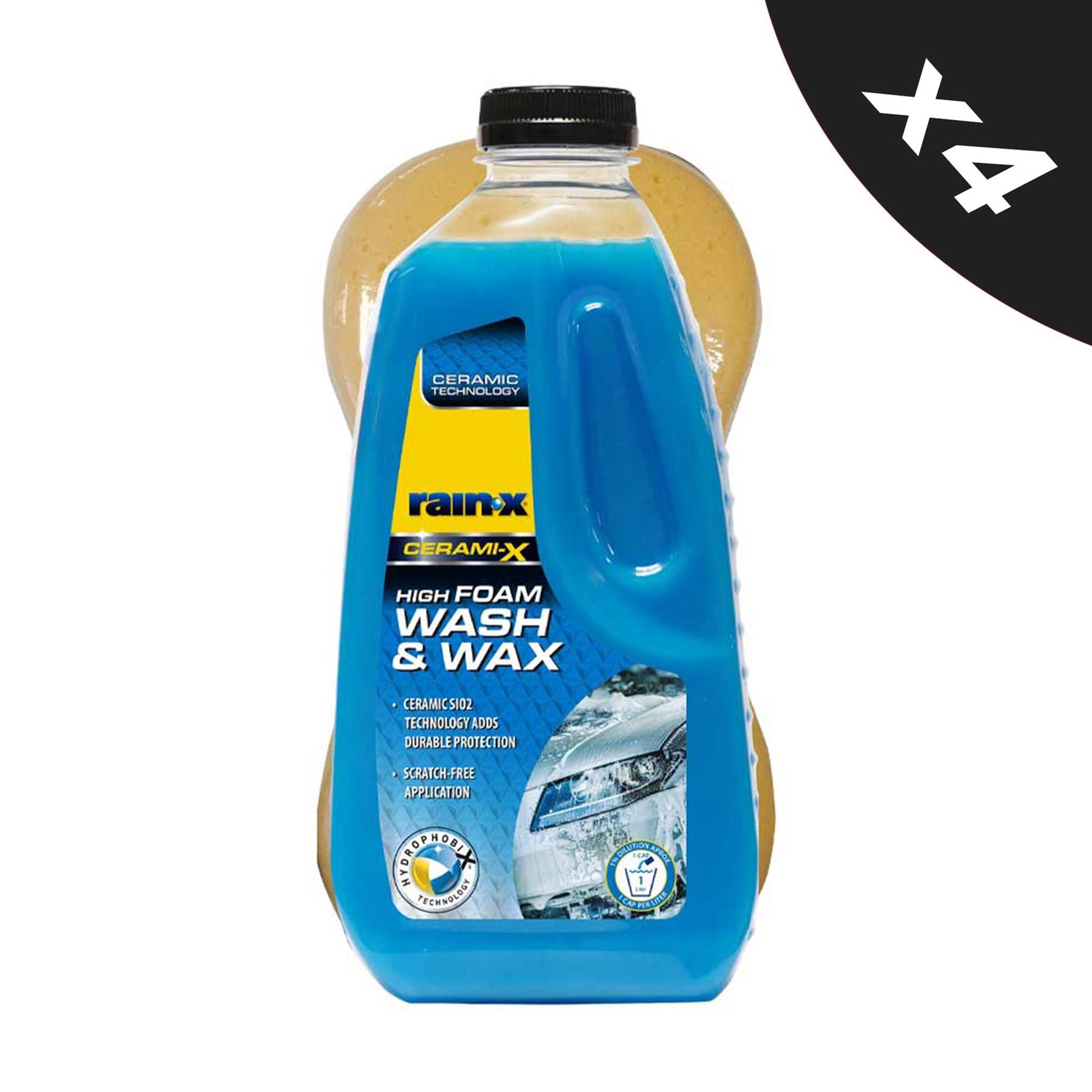 RainX Wash and Wax Ceramic High Foam 4x1L with Sponge Deep Clean & UV Protection