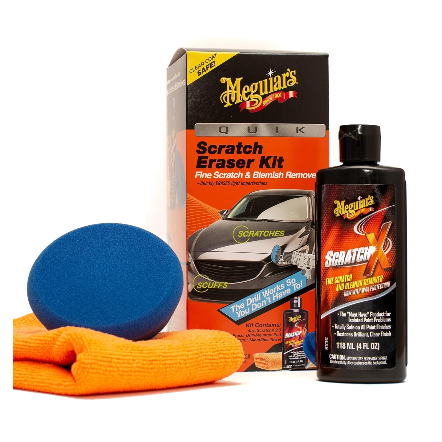 Quik Eraser Kit – Car Scratch Remover with Drill Pad & Microfiber Towel