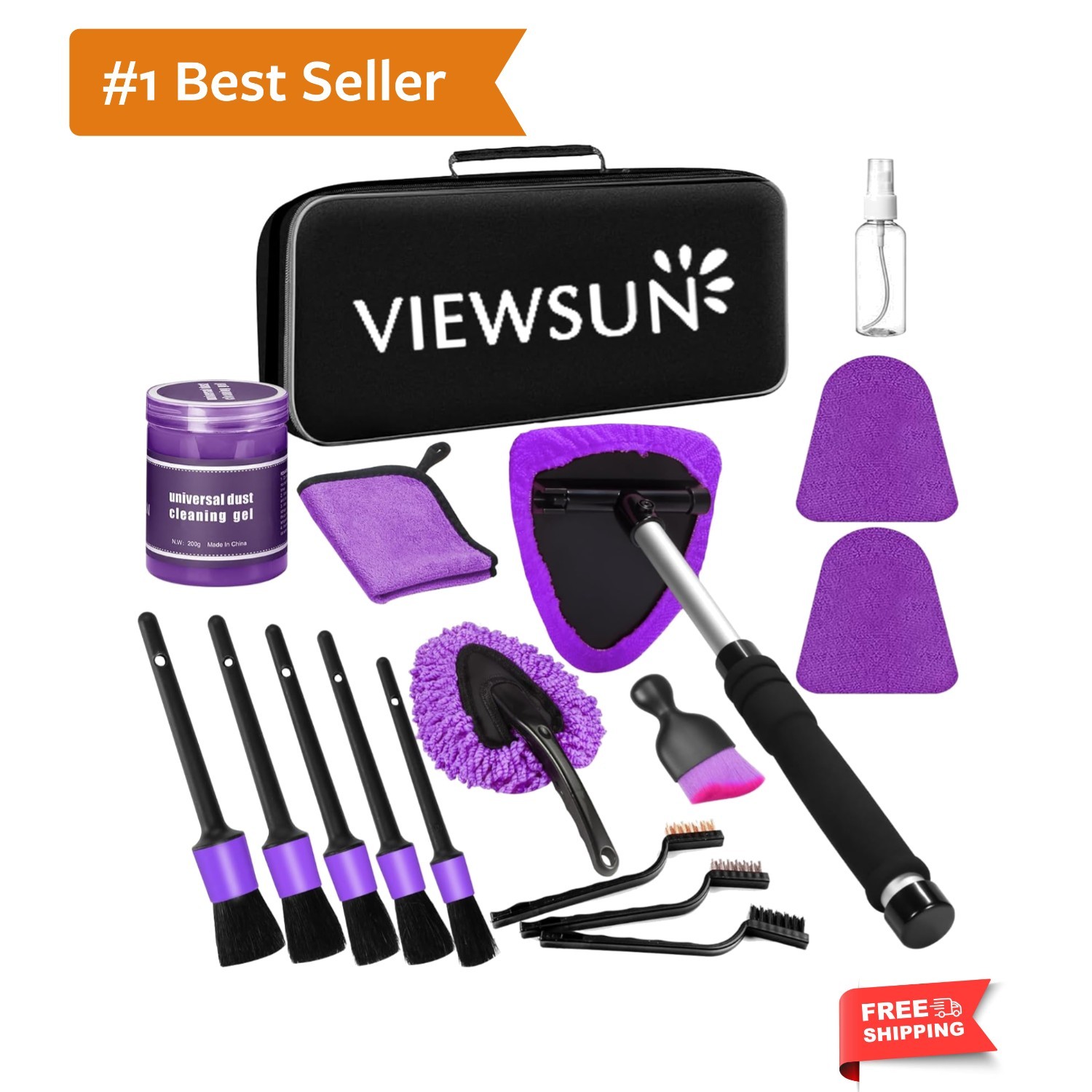 Windshield Cleaner Tool, 17Pcs Purple Car Interior Cleaning Kit, Detailing Ki…