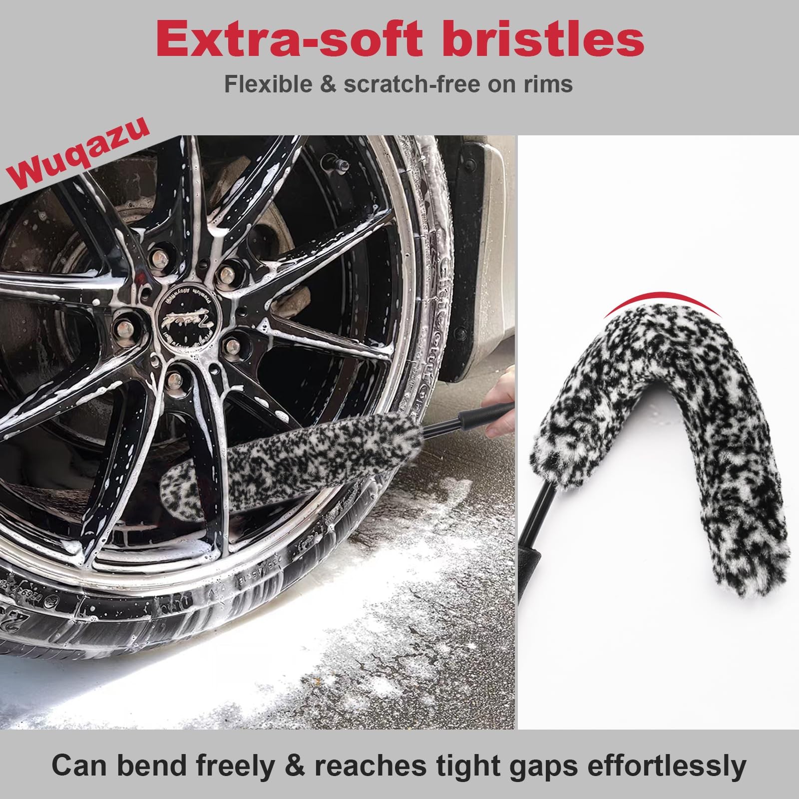 8PCS Wheel & Tire Cleaning Kit with Flexible Rim Brush and Storage Bag