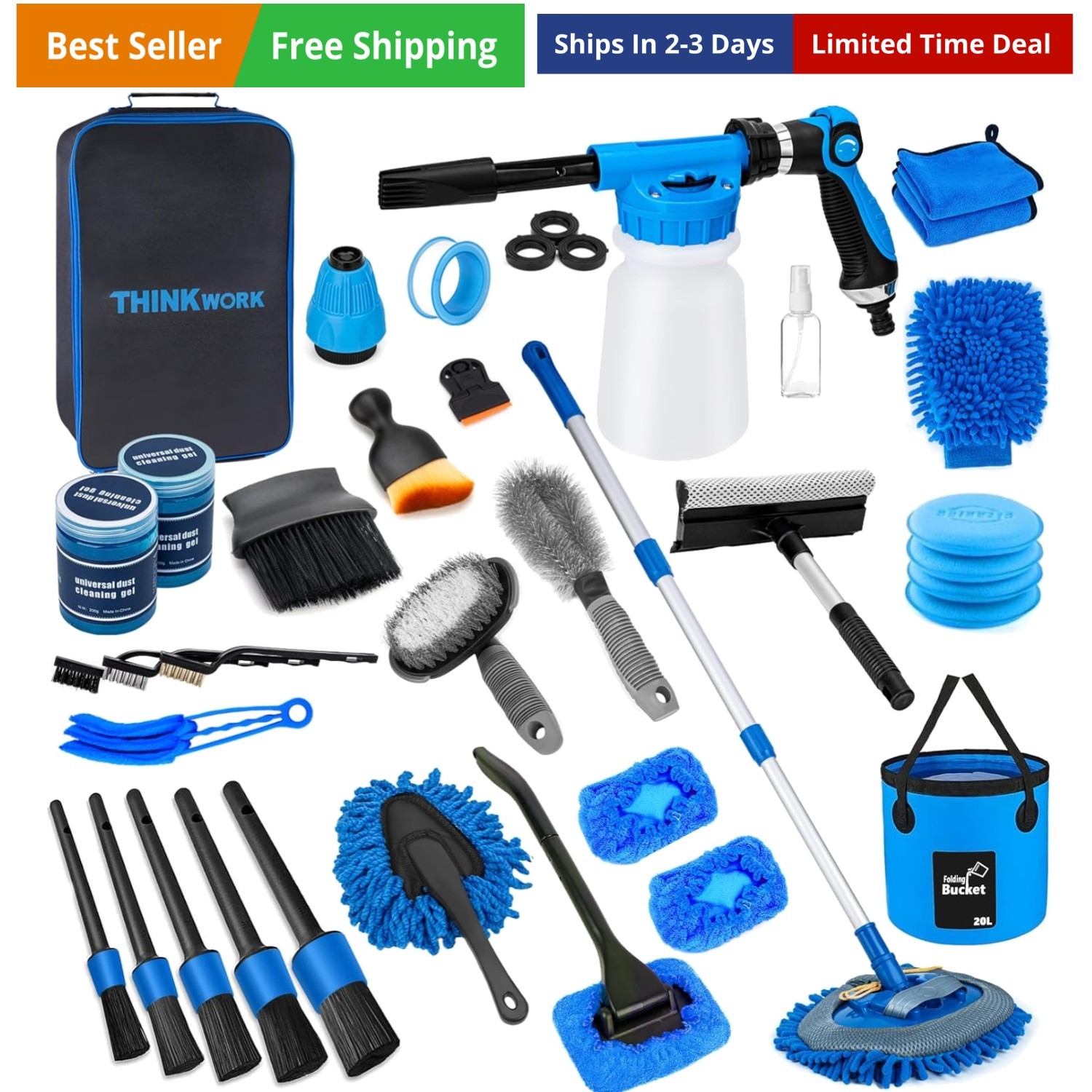 Car Wash Kit, Car Detailing Kit with Foam Gun, Car Wash Brush Mop and Large F…