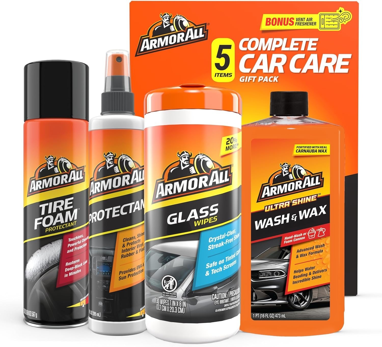 Ultimate Car Care 4-Piece Set: Protectant Spray, Tire Foam, & Shine Products