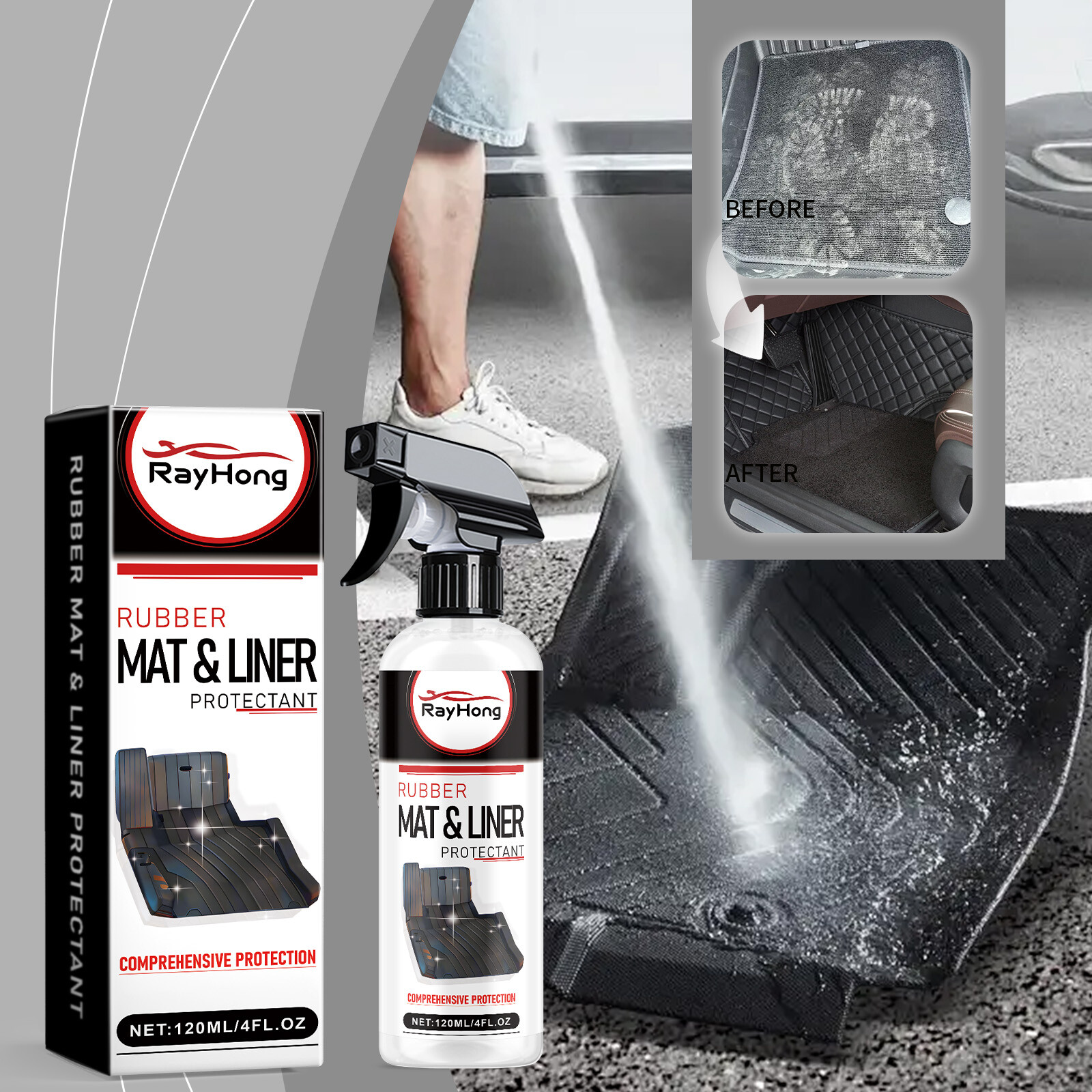Heavy Duty Rubber Mat & Liner Protectant Kit for Car Floor, Dashboard,Interior