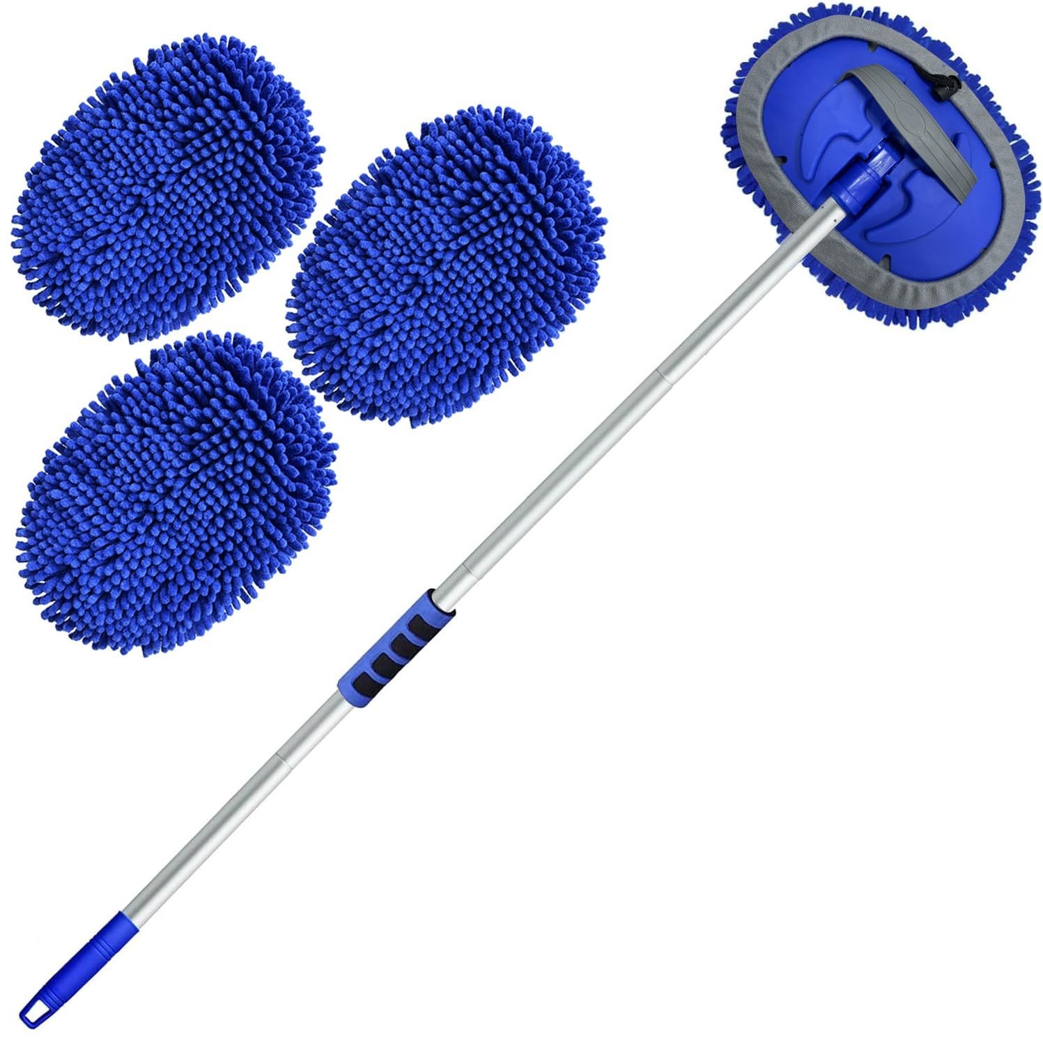62” Car Wash Brush Kit – Long Handle Chenille Microfiber Mop Mitt, Scratch-Free