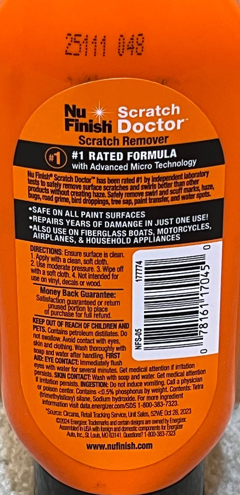 2 Nu Finish SCRATCH DOCTOR Auto Clear Coat SCUFF MARKS SWIRLS PAINT HAZE REMOVER