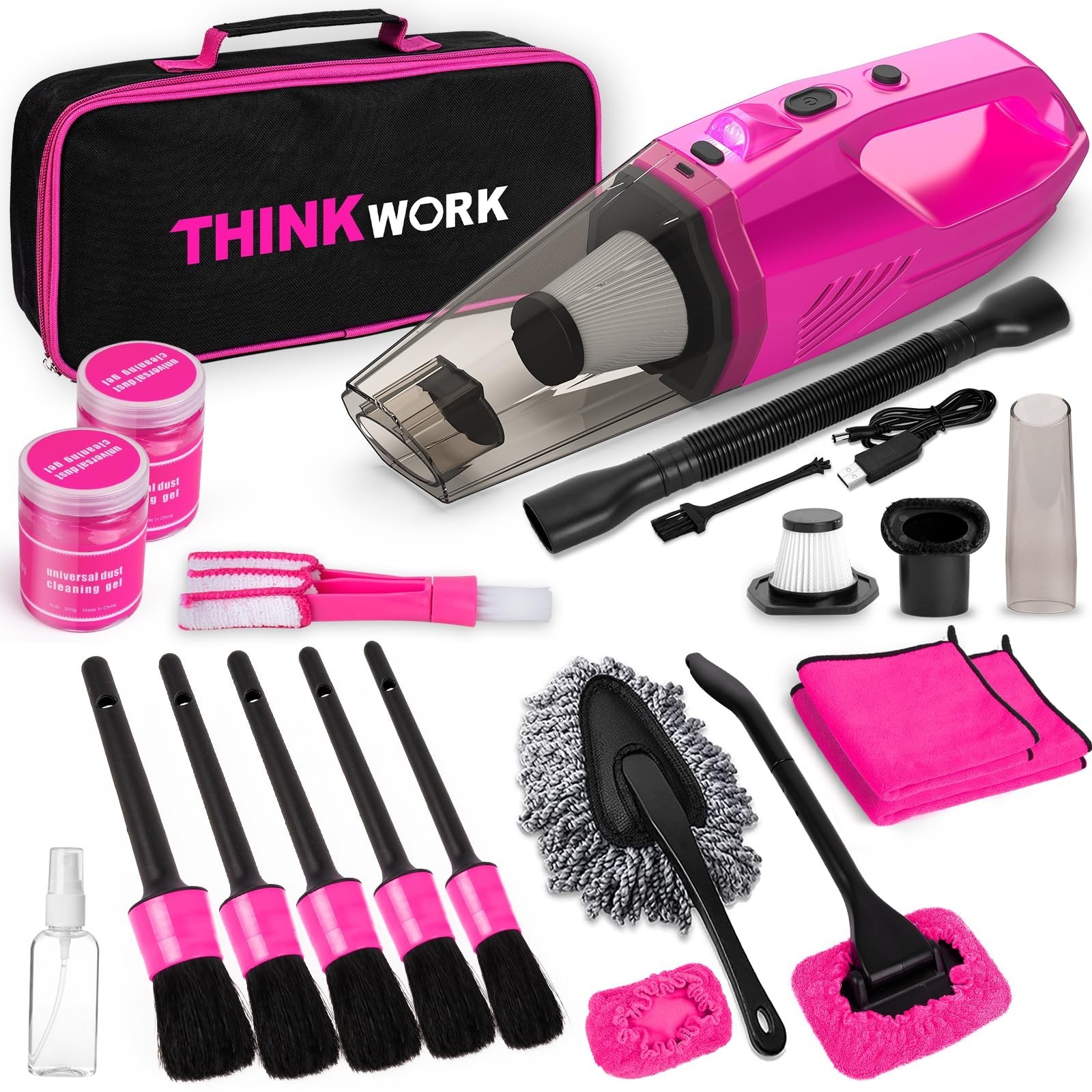 Car Detailing Kit with Cordless Handheld Vacuum, Interior Cleaner & Brush Set, P