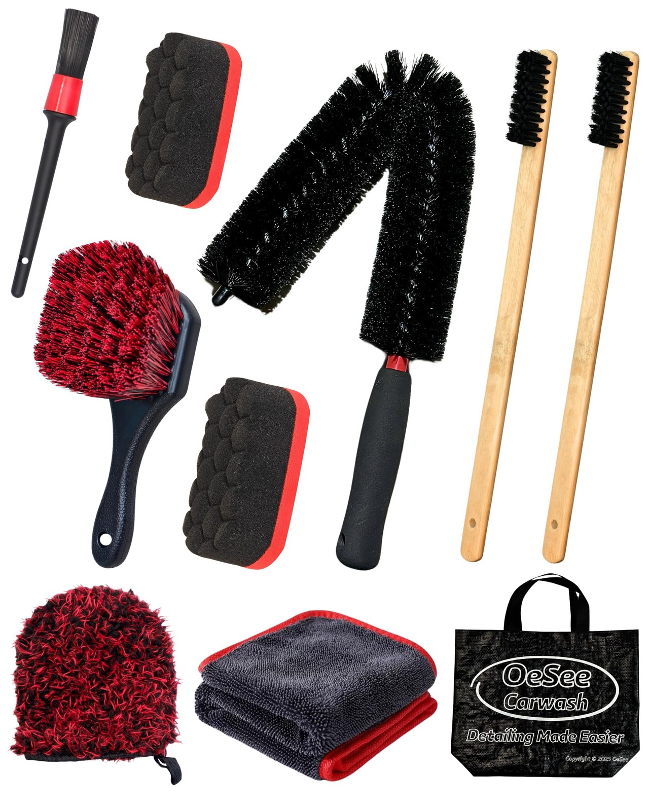 oesee 10PCS Engine Bay Cleaning Kit, Professional Under 10 Pack, Black, Red