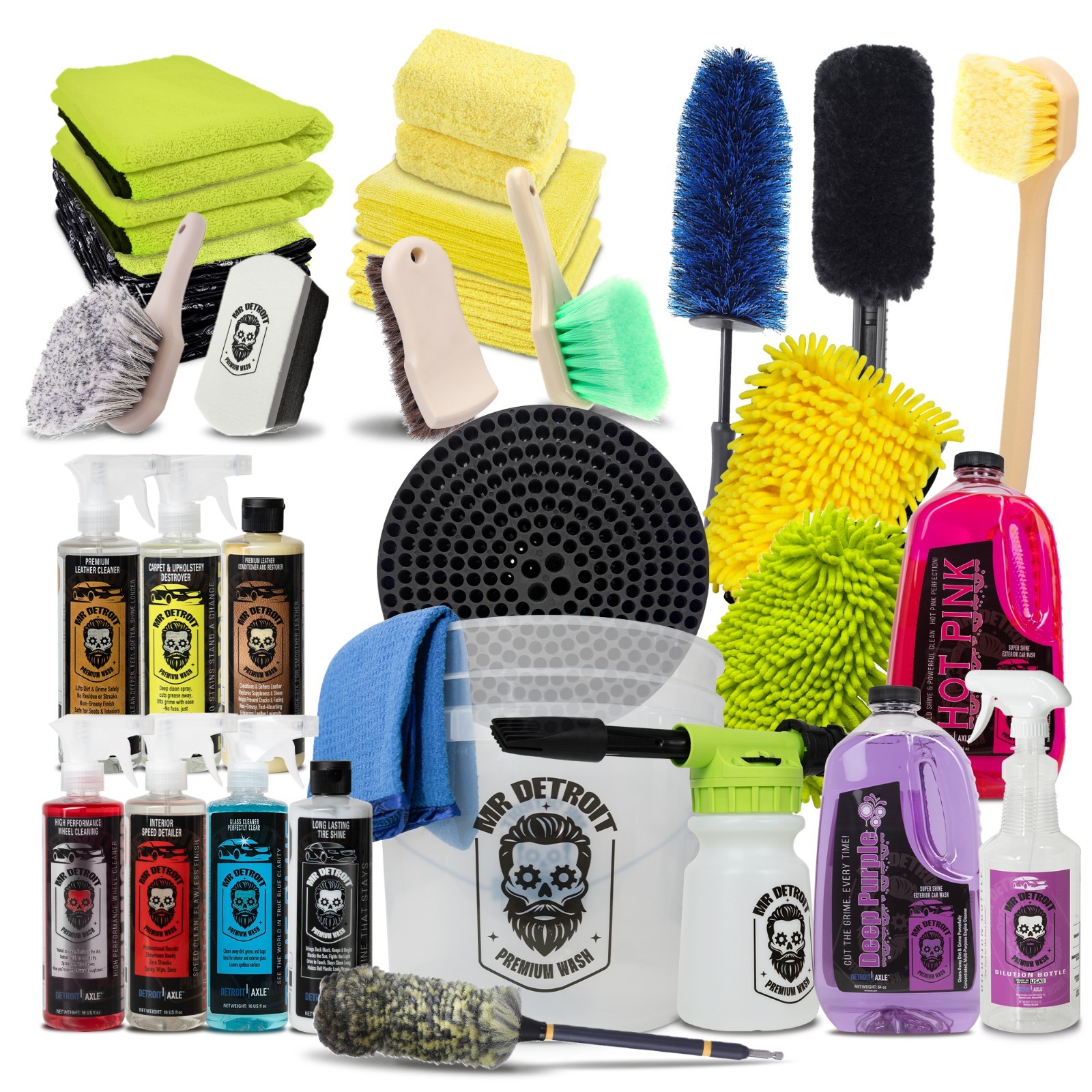Mr. Detroit – 30pc Car Detailing Kit – Wash, Wax, Interior & Wheel Care