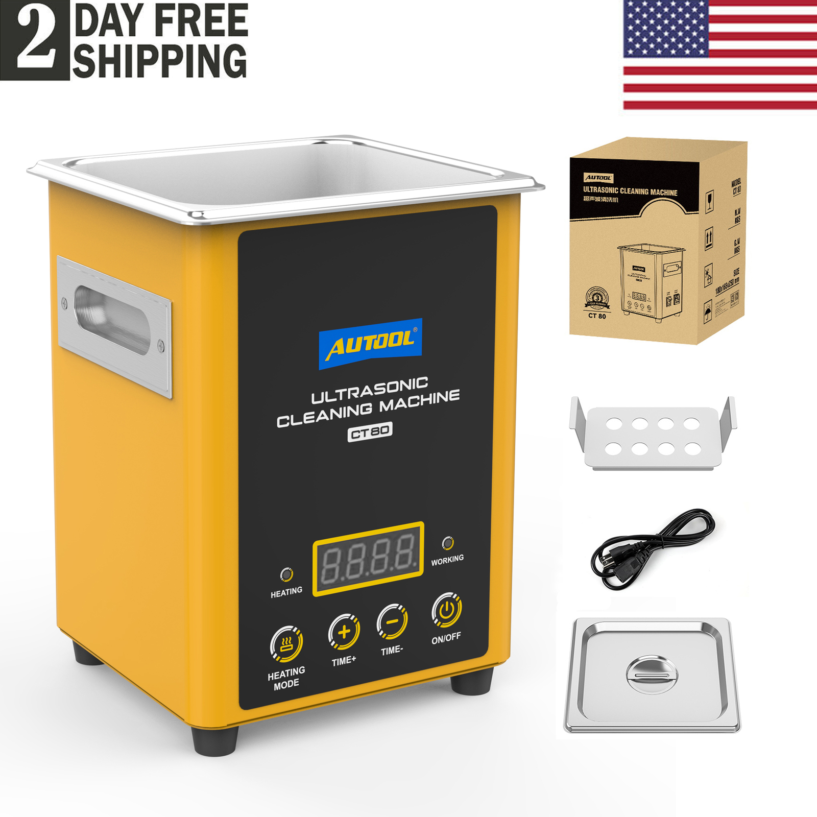 AUTOOL Ultrasonic Cleaner Cleaning Machine 2L Tank For Car Fuel Injector Jewelry