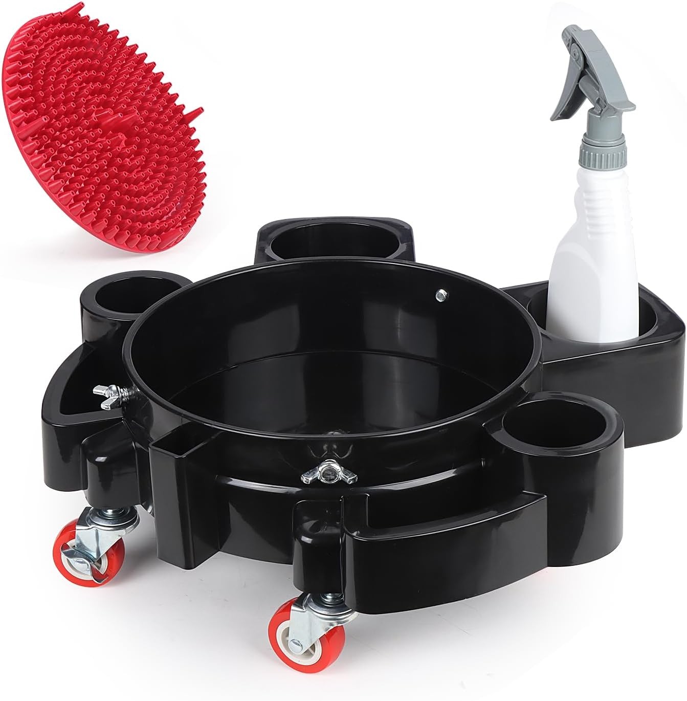 Bucket Dolly 5 Gallon Car Wash with Dirt Guard and bottle, Black