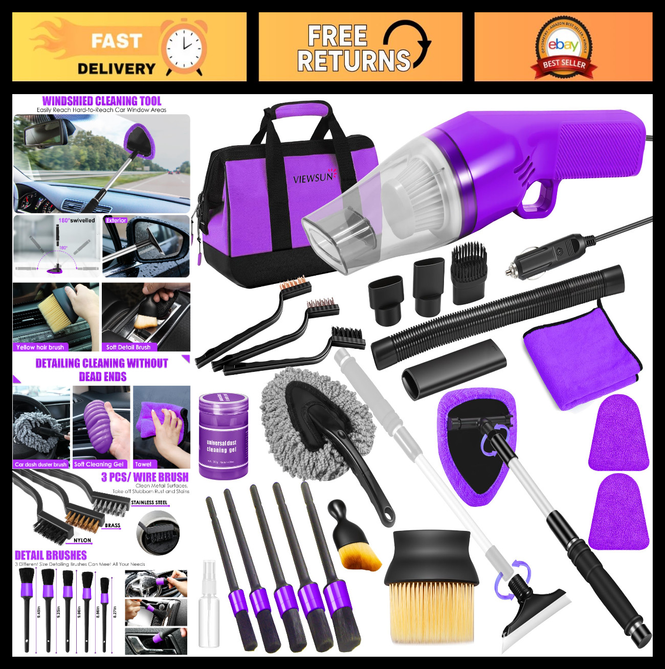 20PCS Car Cleaning Kit – Interior Detailing Set, Handheld Vacuum, Brushes & Gel