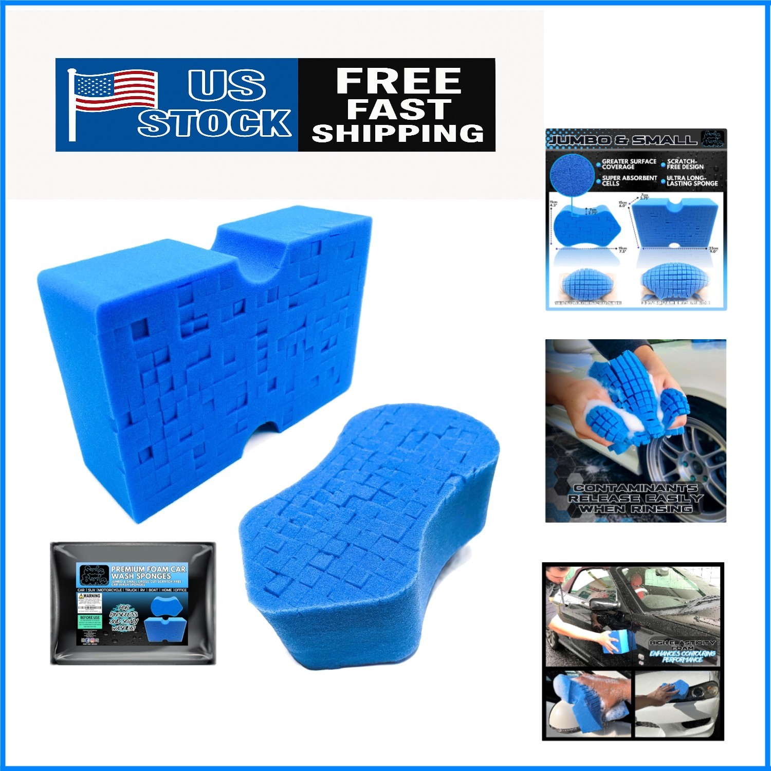 2-Pack Jumbo Car Wash Sponges – Soft, Durable Foam for Scratch-Free Detailing