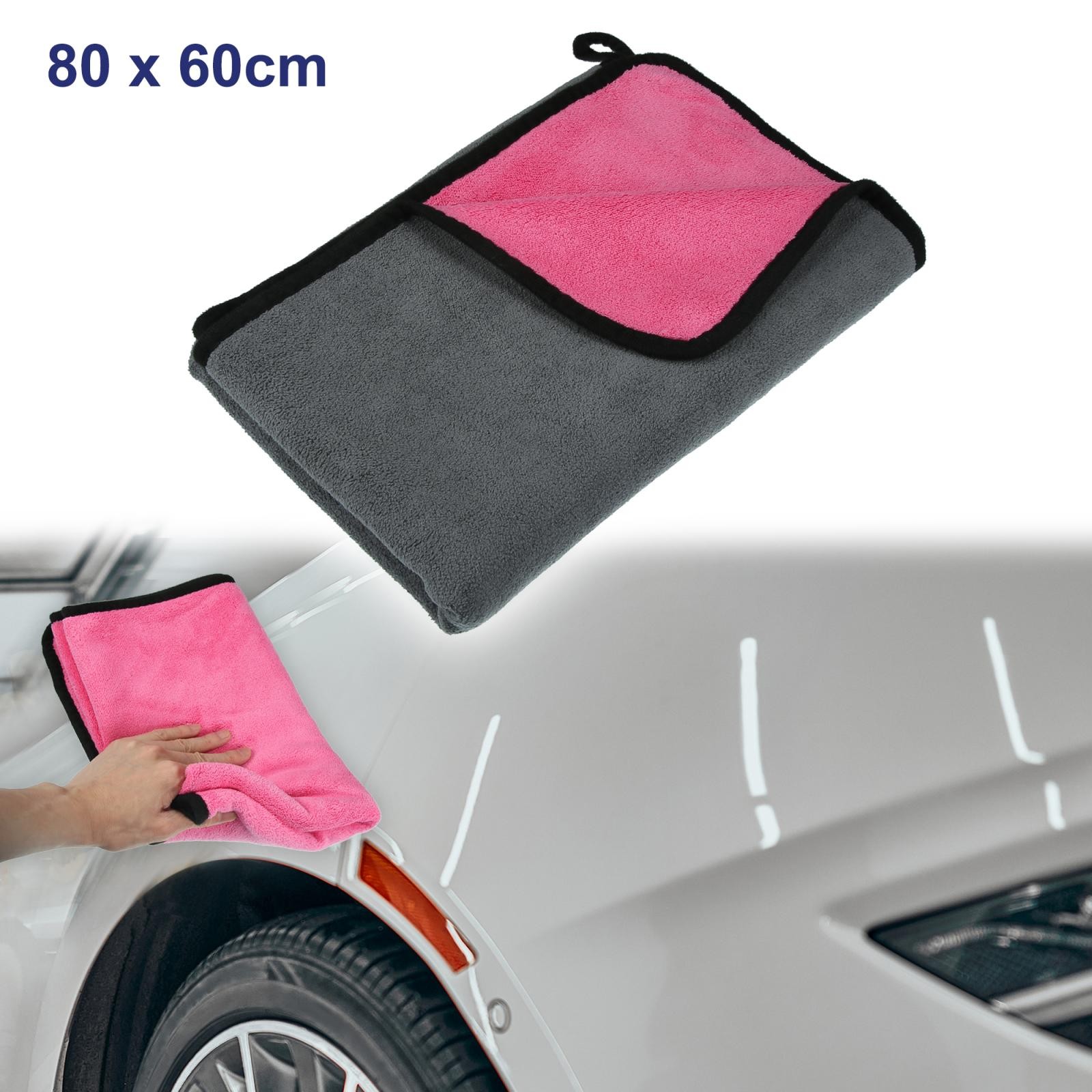 Microfibre Car Drying Towel 80 x 60cm Extra Large Car Cleaning Grey Pink 1pcs
