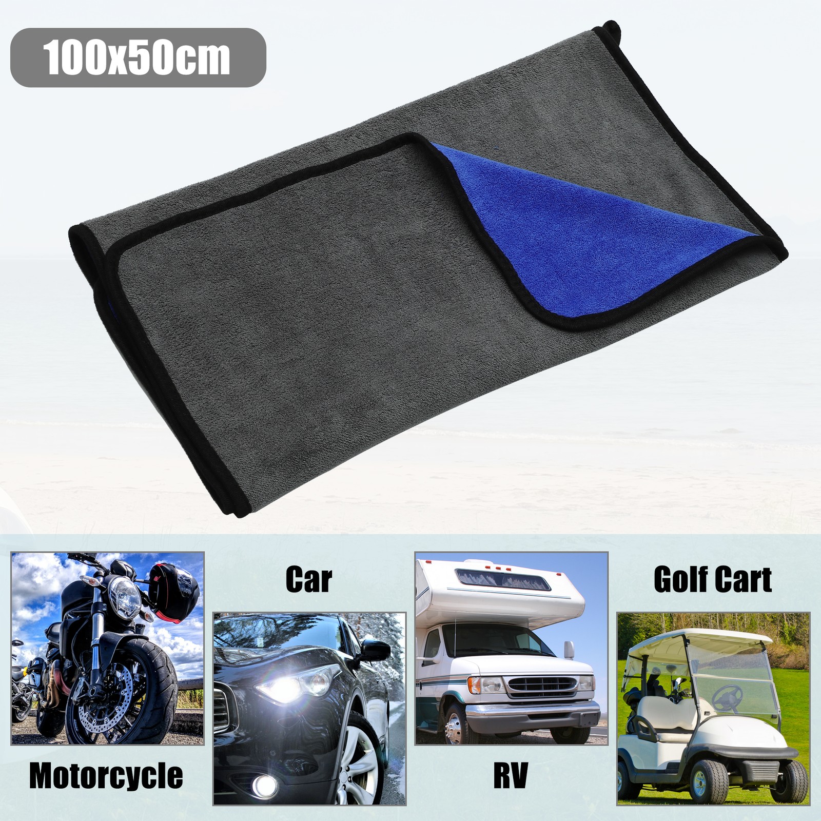 1pcs Microfibre Car Drying Towel 19.69″x39.39″ Extra Large 500 GSM Gray Blue