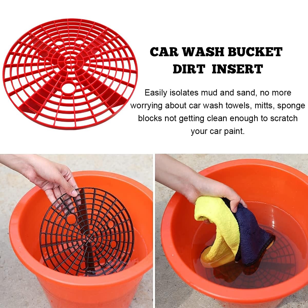Yourkar 2 PCS Car Wash Bucket Inserts, Plastic Vehicle Black+red, 2pcs