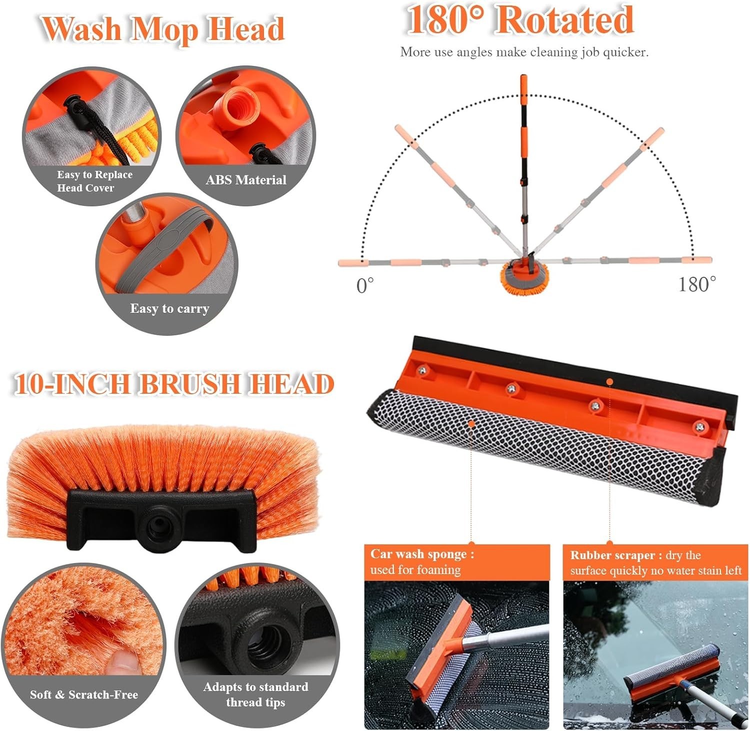 21Pcs Car Wash Kit with 60″ Heavy-Duty Extension Pole, Soft Car Wash Brush, W…