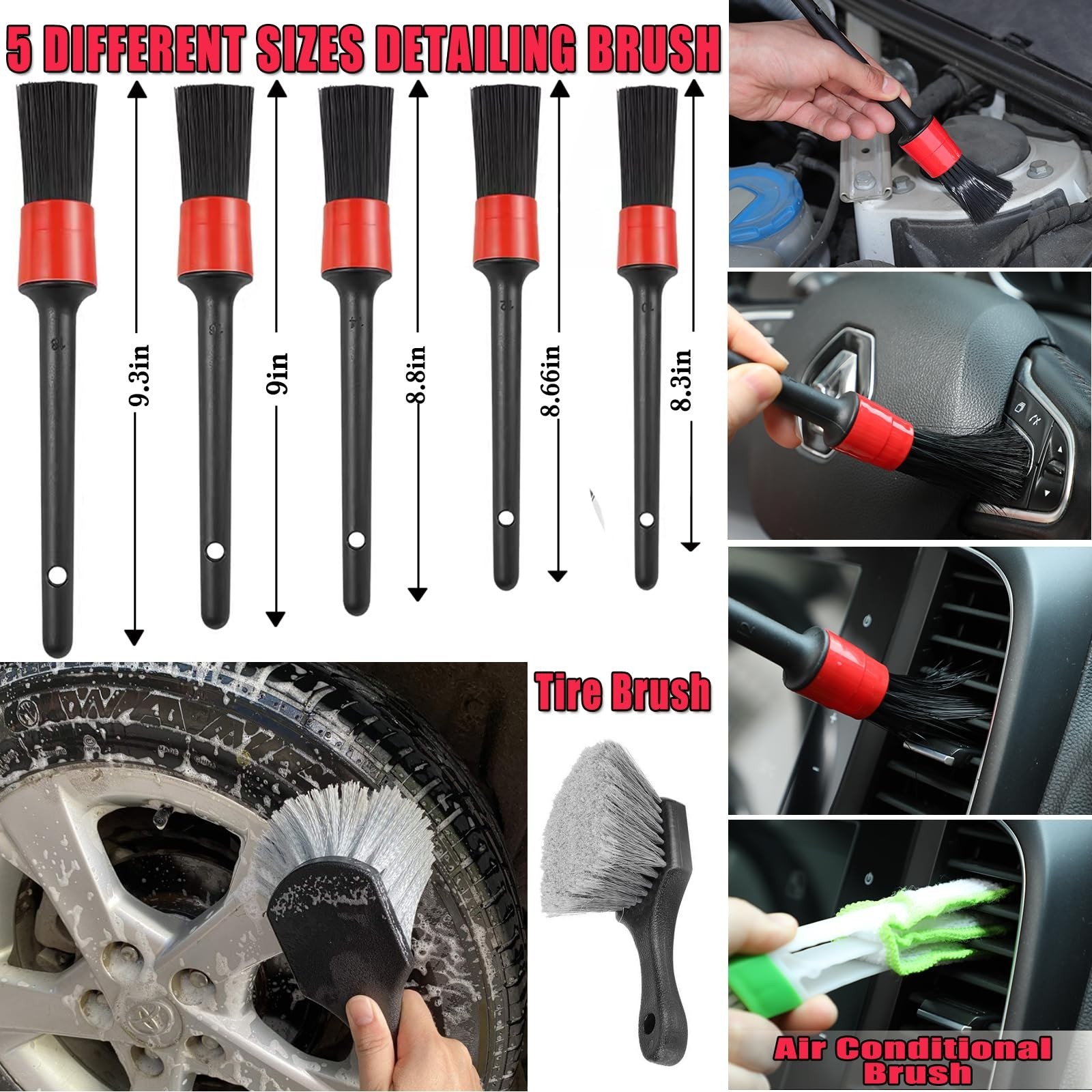 62″ Long Handle Car Wash Brush Kit – Microfiber, Tire Brush, Squeegee & Detailin