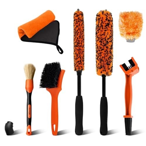 7PCS Motorcycle Cleaning Kit – Bendable Wheel Brushes, Tire & Chain Brush, Wash