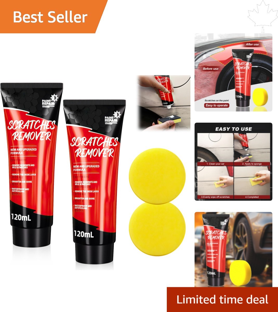 2024 Upgraded Scratch Remover Paste with Sponge – Works on Any Car Color