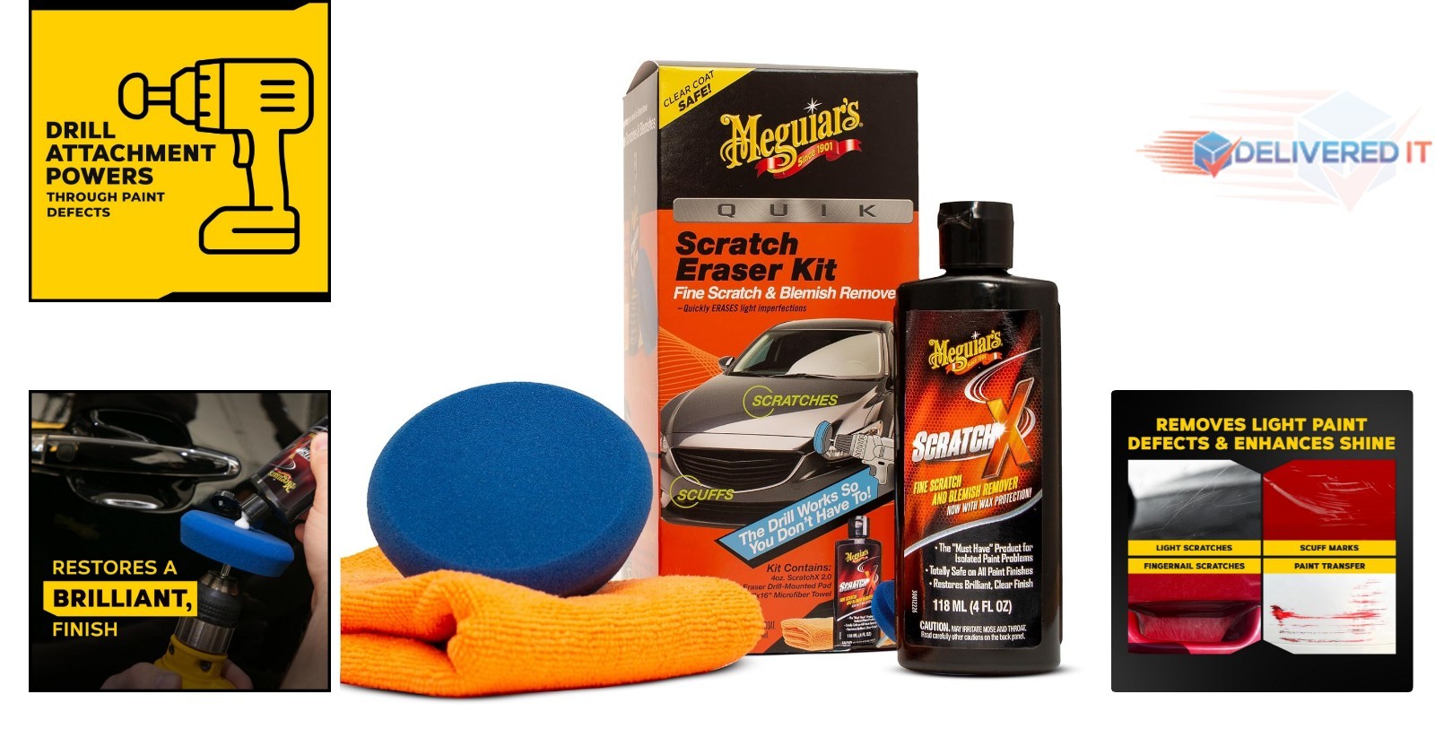 Car Scratch Repair Kit Foam Pad Microfiber Towel Safe on Clear Coat