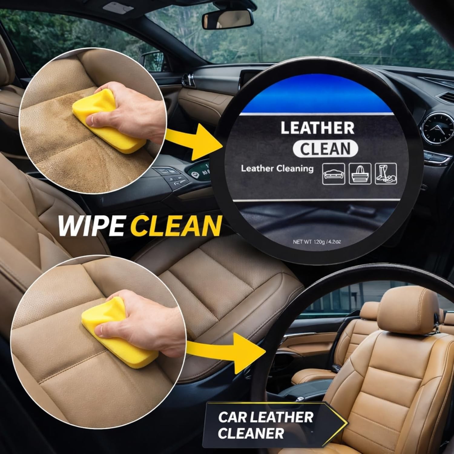 Leather Cleaner & Conditioner 120g for Car Seats & Interiors