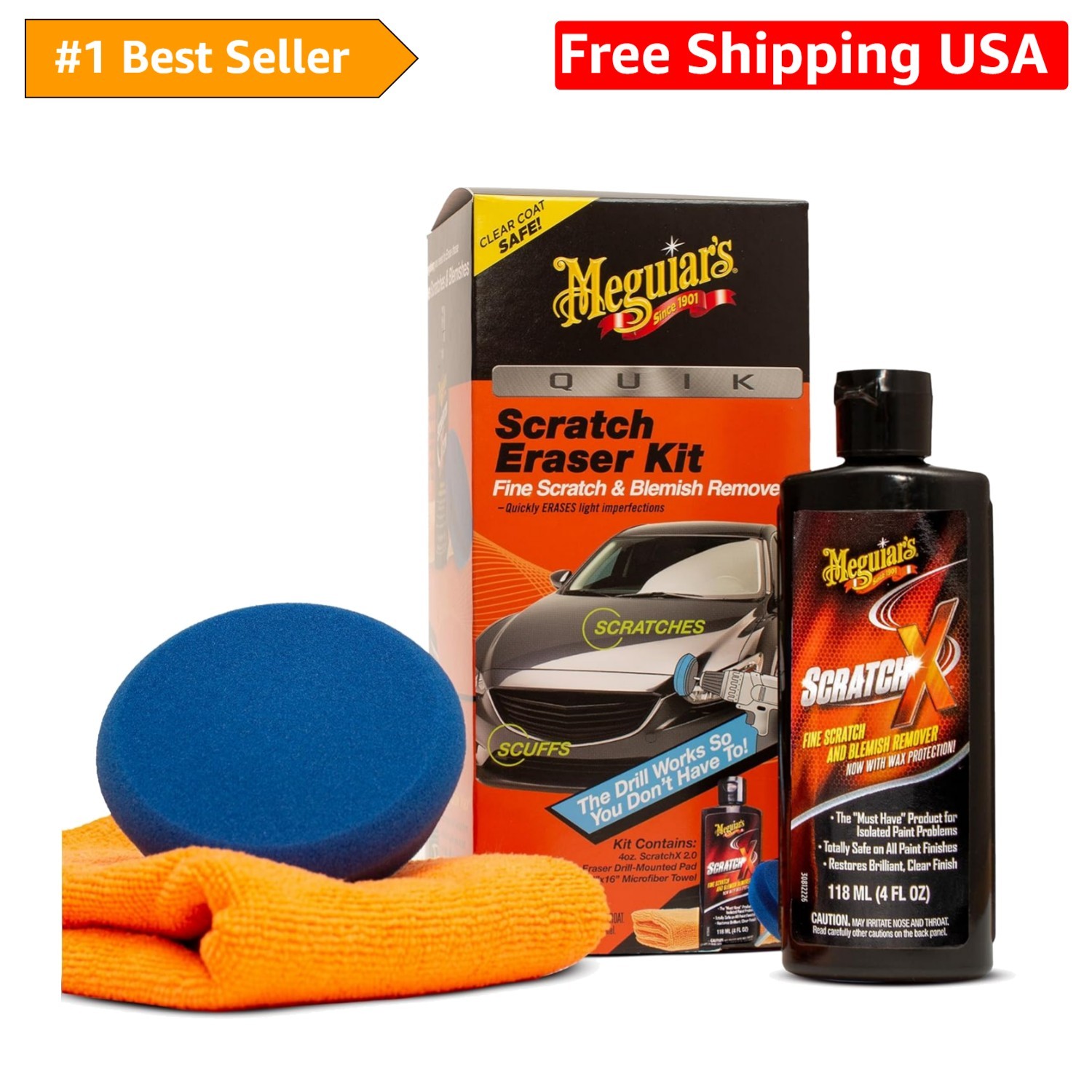 Drill Activated Car Scratch Remover Kit with Microfiber Towel – Easy DIY Fix