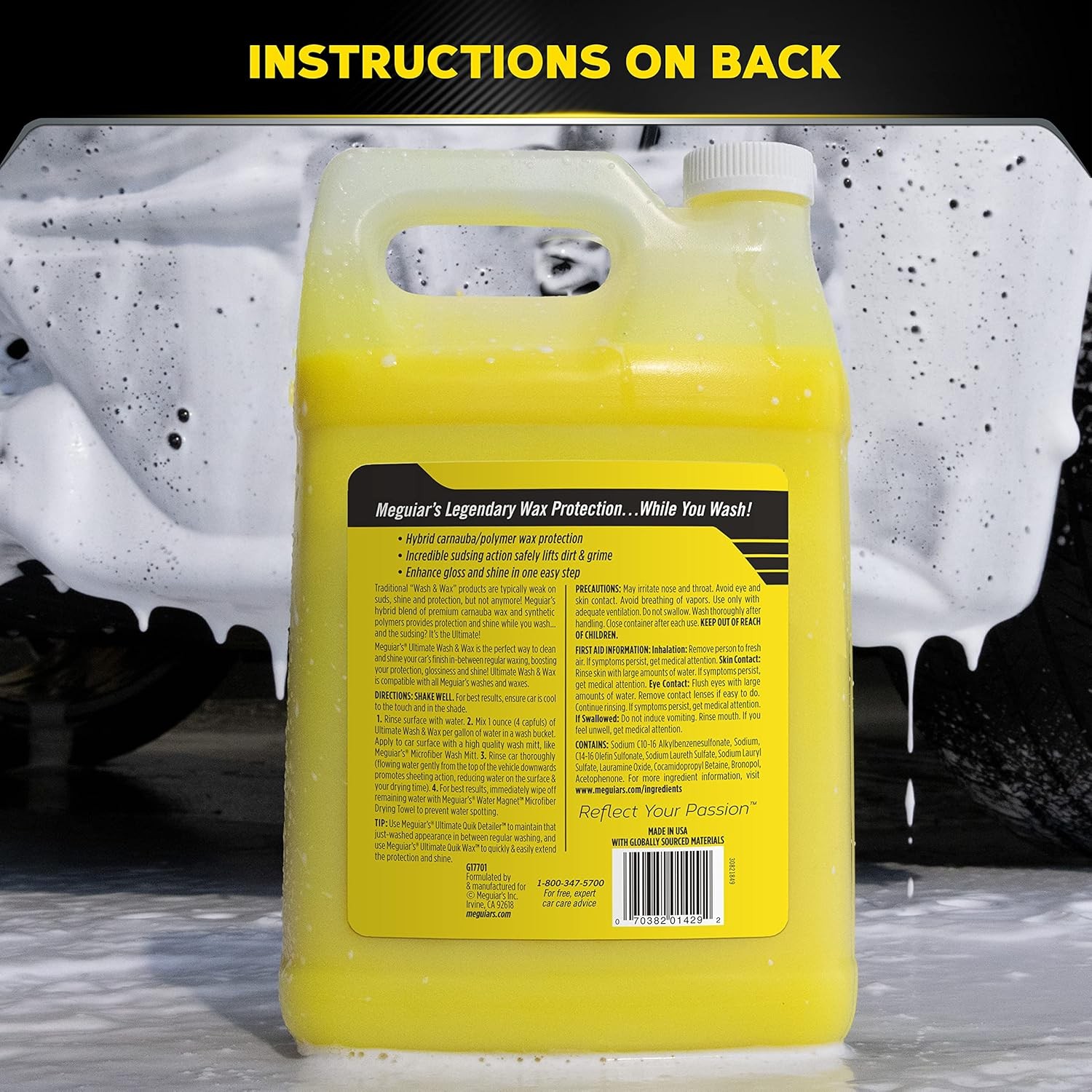 Meguiar’s Ultimate Car Wash and Wax, 1 Gallon Wash Soap, Liquid, Cleans & Shines
