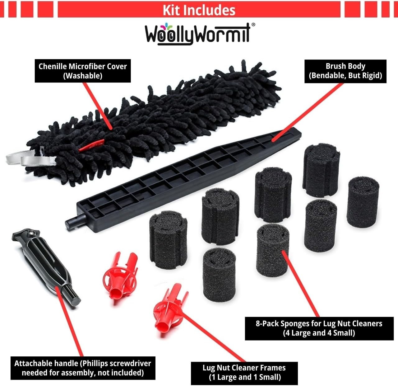 All-In-One Wheel Detailing Kit – Flexible Non-Scratch Brush & Lug Nut Cleaners