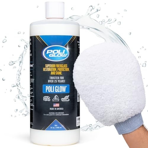 Poli Glow Boat & RV Polish Kit with Applicator Mitt – 32 oz High-Gloss Fiberg…