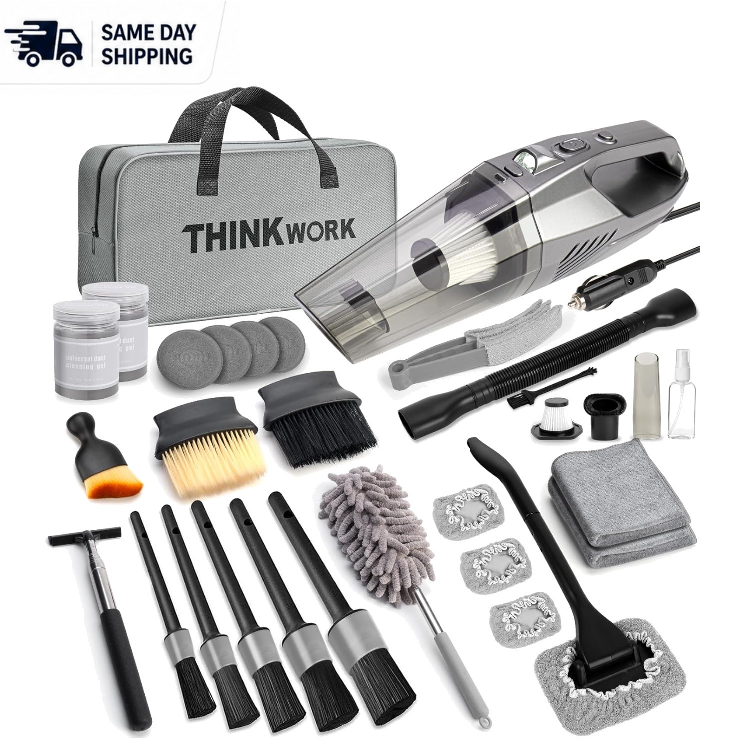 Efficient 31-Piece Car Cleaning Kit with Handheld Vacuum & Accessories – Gray