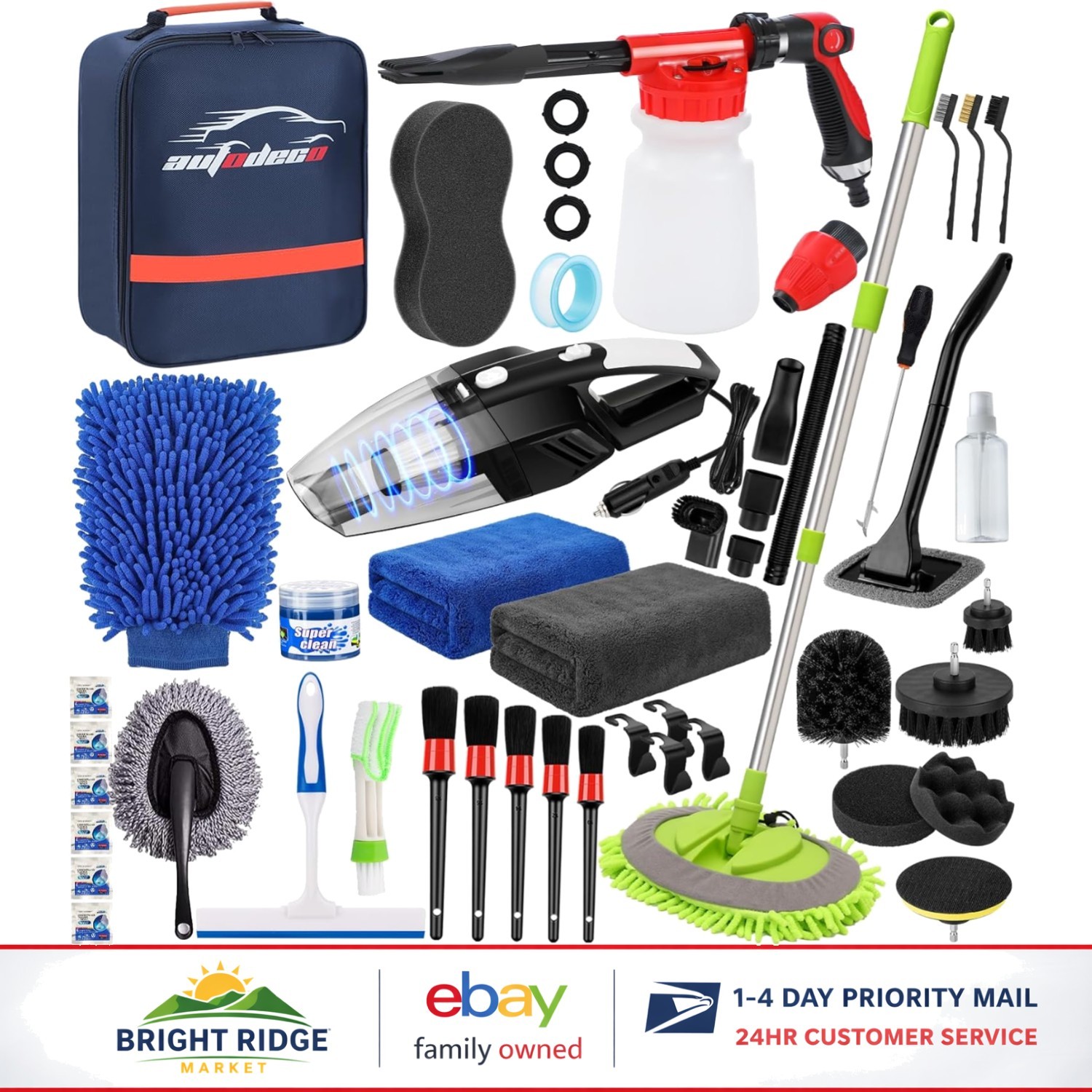 Car Wash Detailing Kit – 43 Pieces Including Vacuum, Mop and Multiple Brushes