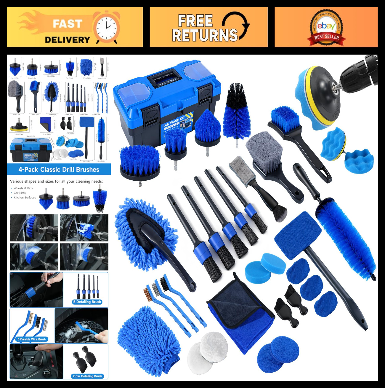 36Pcs Car Detailing Kit – Brushes, Cleaning Tools, Auto Wash Accessories & Stora