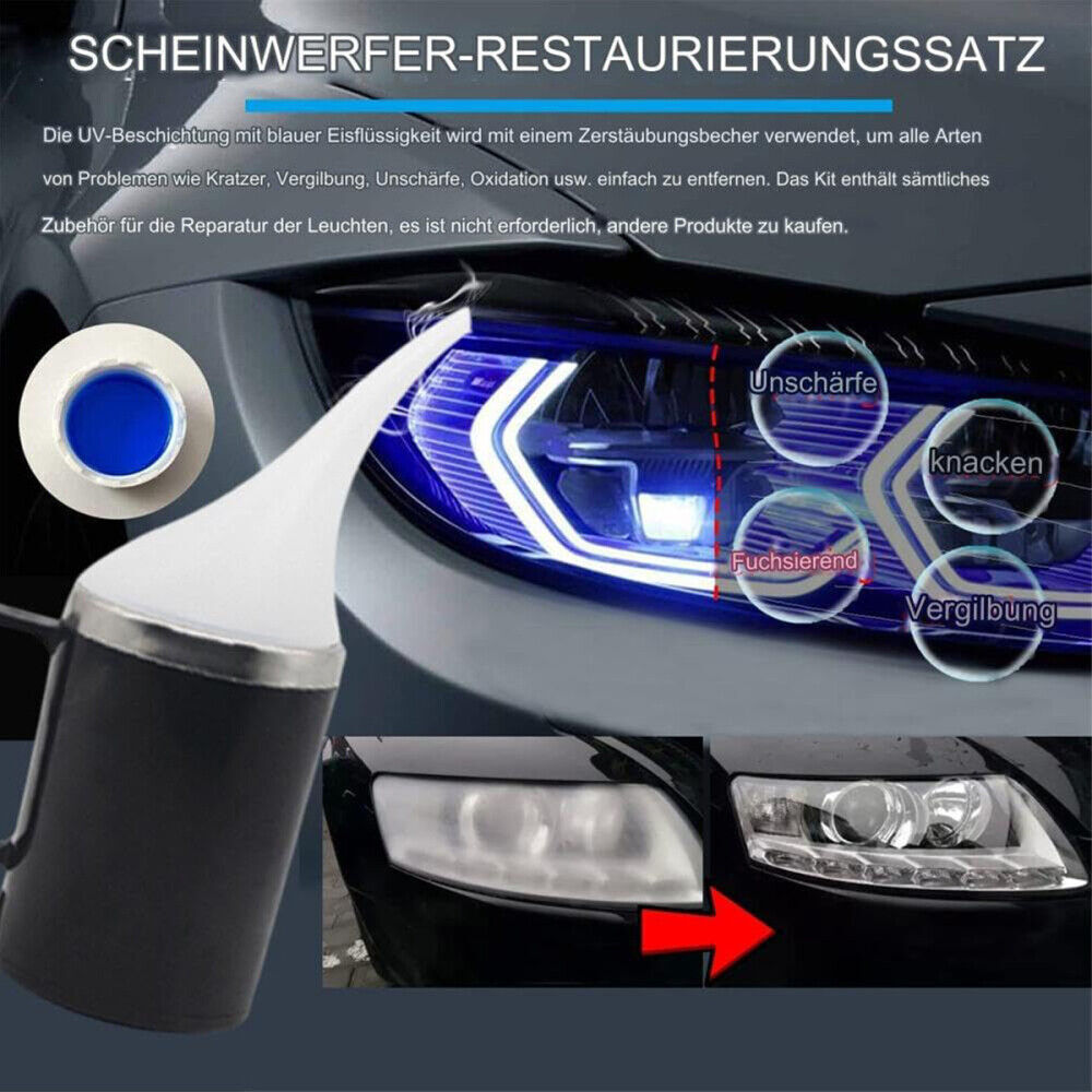500ml Headlight Restoration Repair Kit Liquid Polymer+Headlight Cleaner Polish