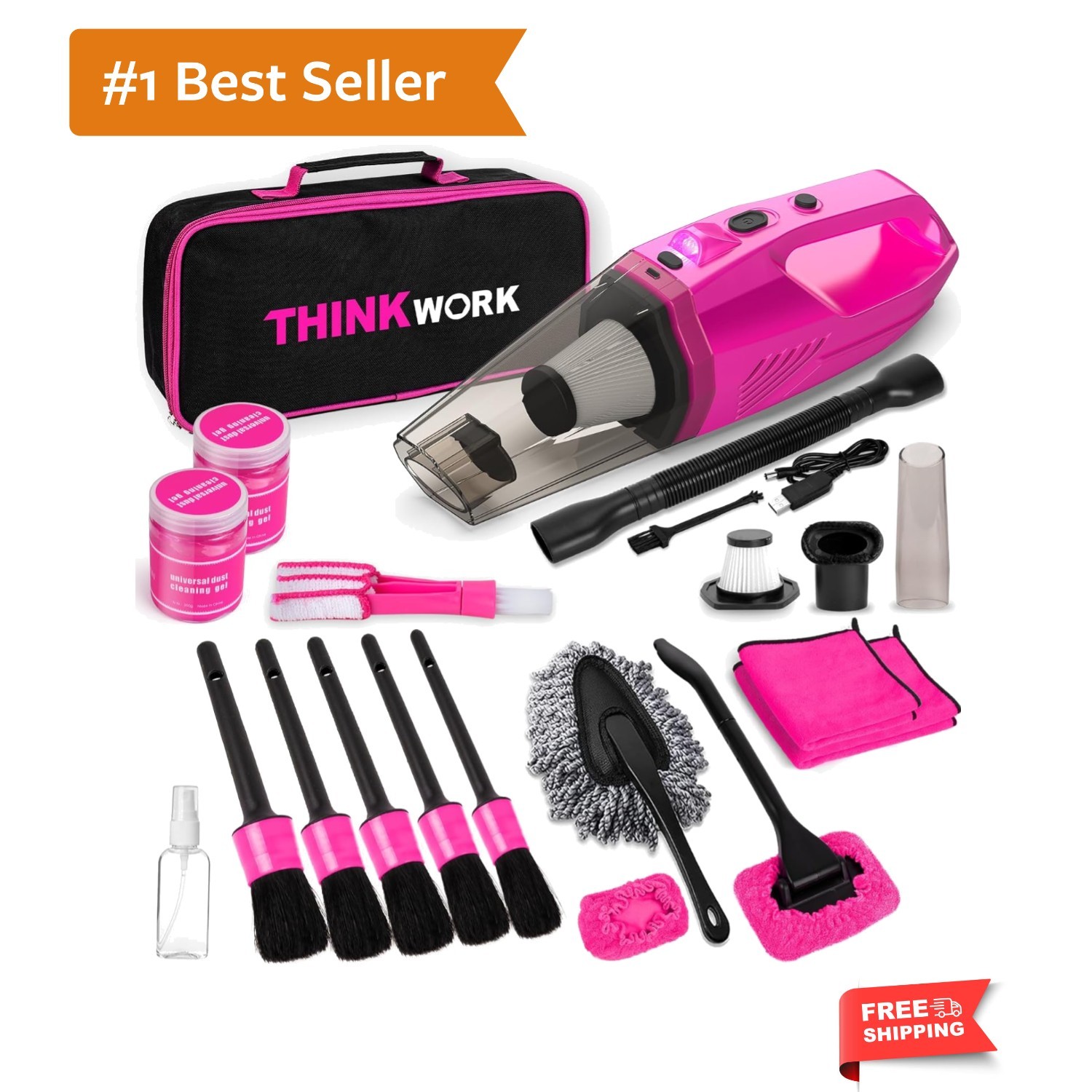 Car Detailing Kit Interior Cleaner, Car Cleaning Kit with 8000PA Cordless Pin…