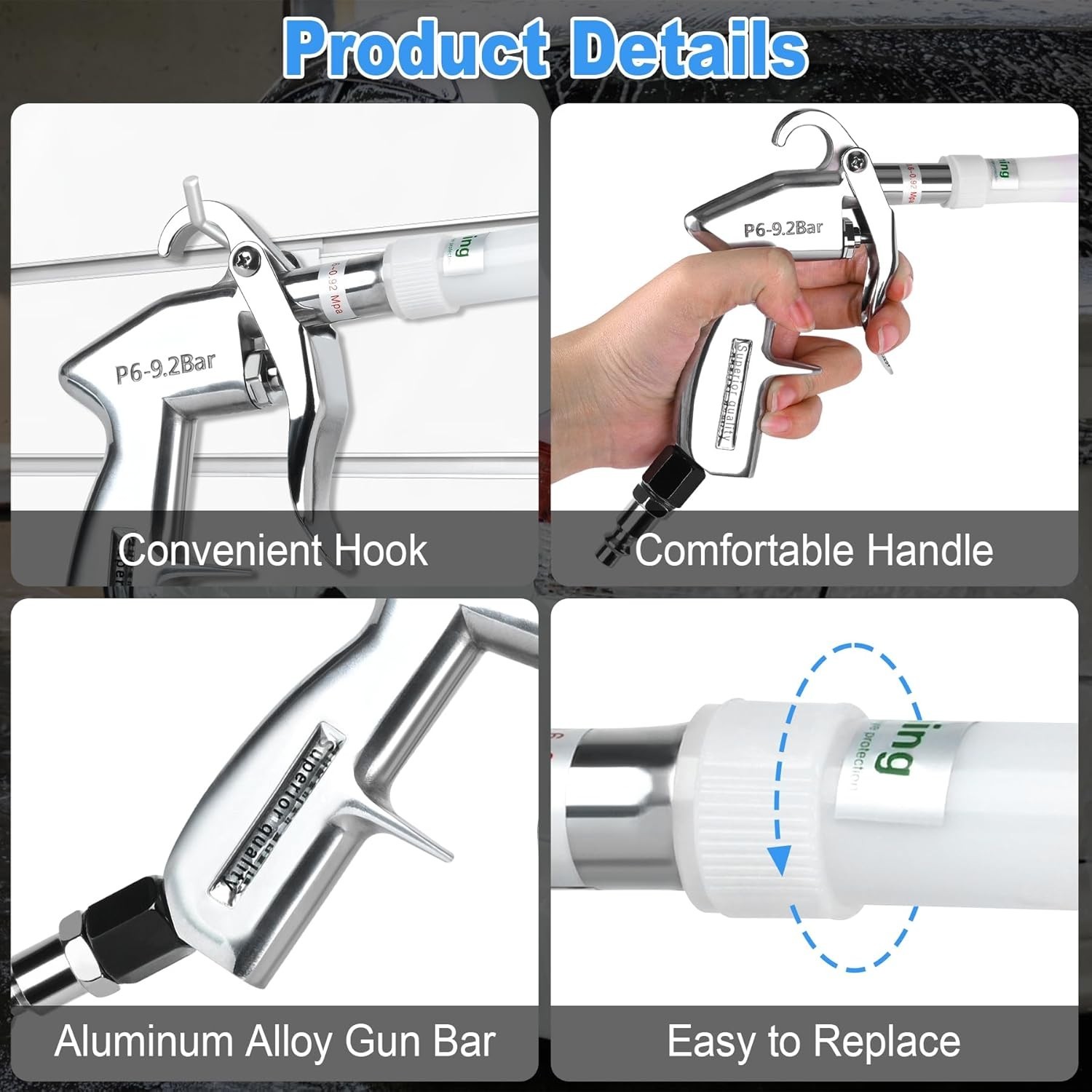 Car Dryer Air Blower Gun with Tapered Nozzle for Dust and Surface Cleaning
