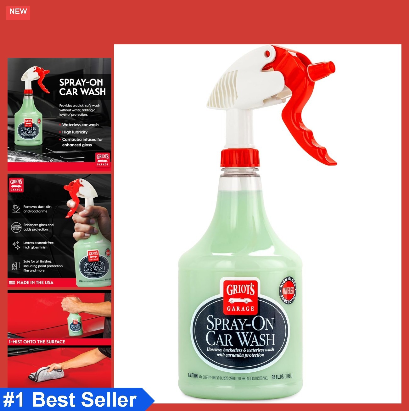 Waterless Car Wash 35 oz Spray On Rinseless Cleaner with Carnauba Wax Protection